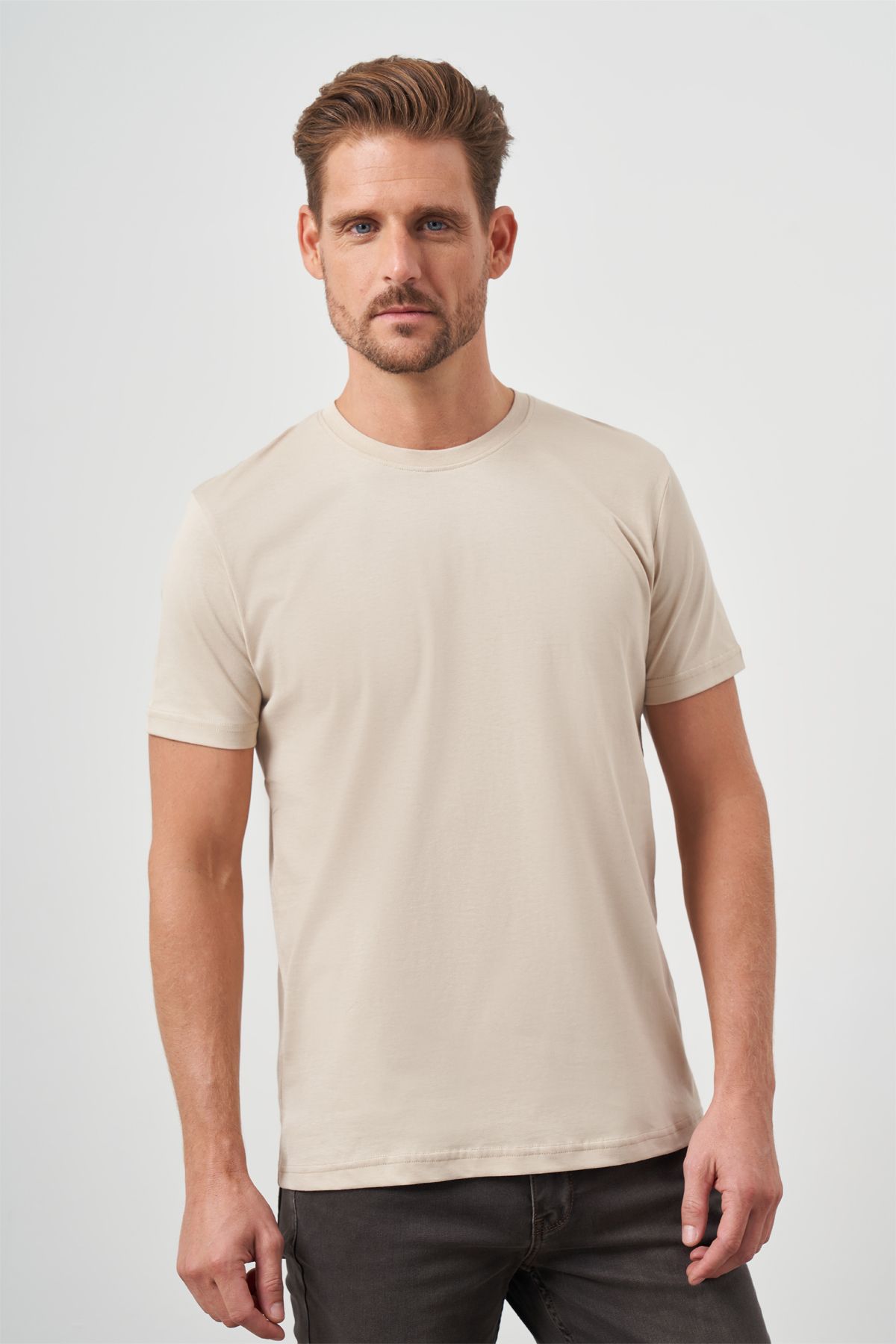 Morven Erkek Bej Trend Polo Yaka Cepli Classic Regular Fit T-Shirt