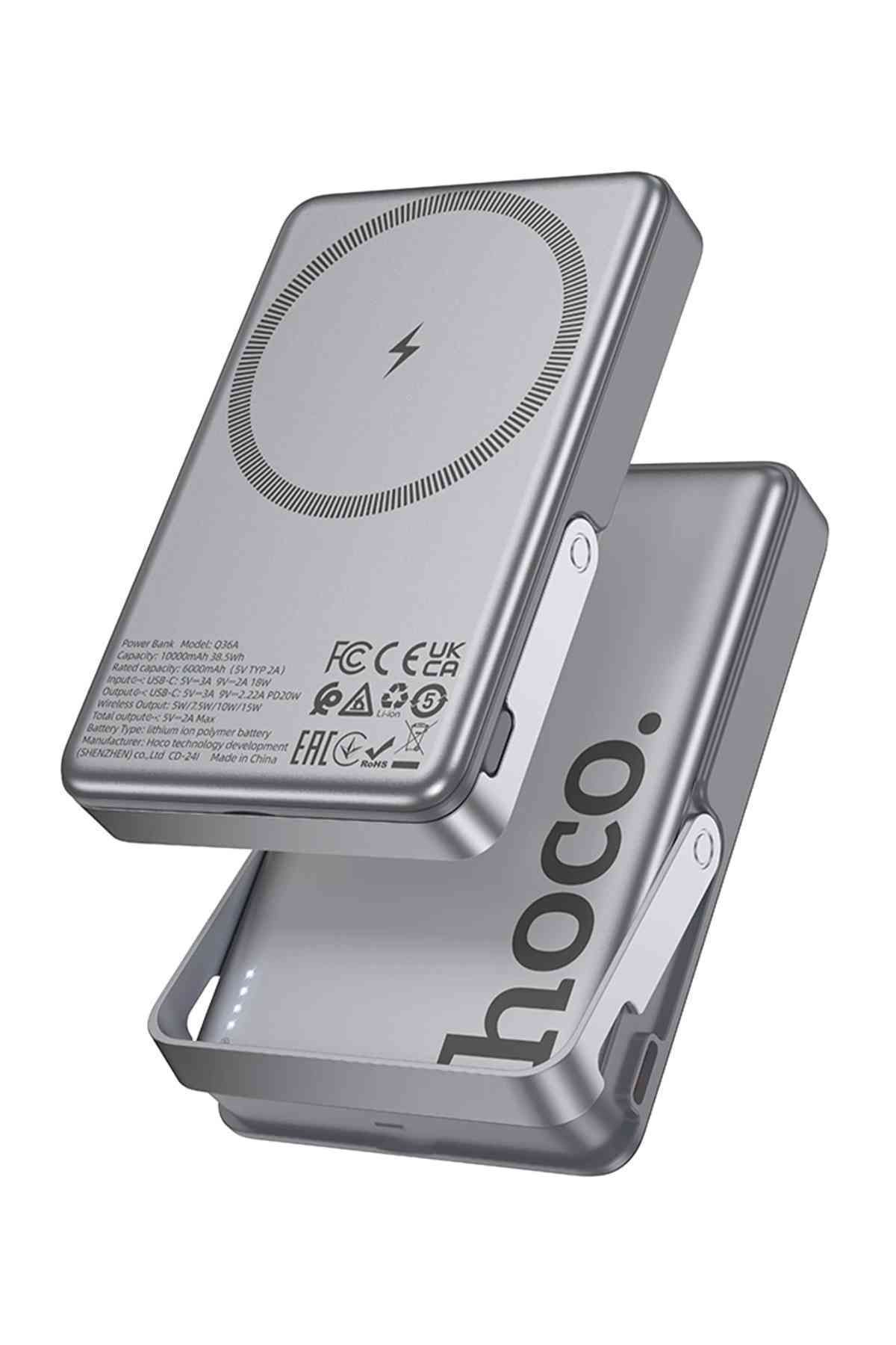 Hoco Q36A Sunlight 10.000 mAh 20W Type-C Çıkışlı PD Kablosuz Şarj Özellikli Standlı Powerbank