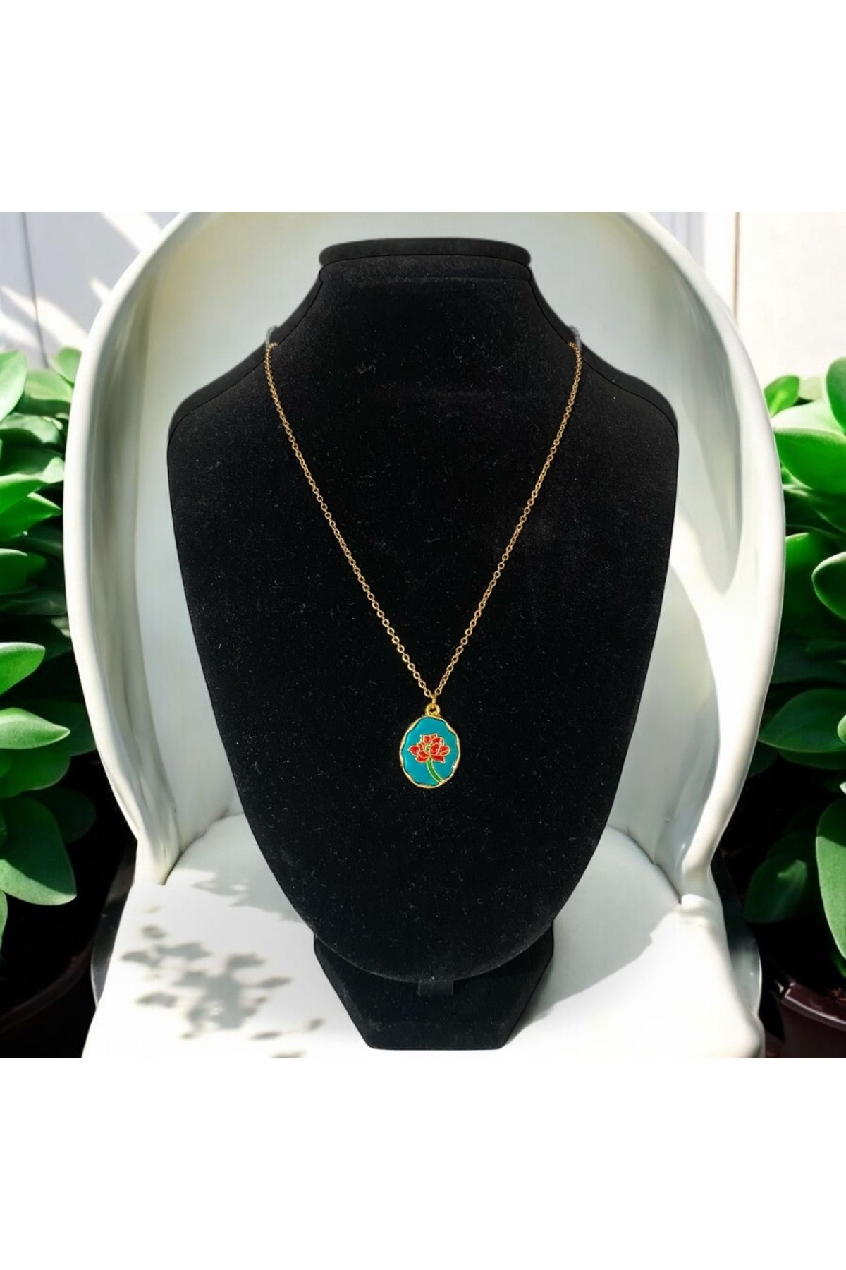 Velora Jewelry Çelik Zincir Emaye plaka kolye