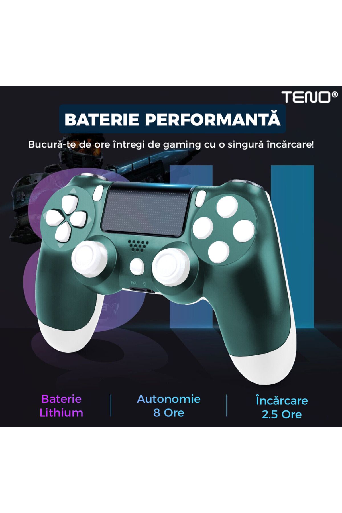 Teno-Controller Wireless DoubleShock Teno®, compatibil cu PS4, joystick-uri analog, alb/verde 5