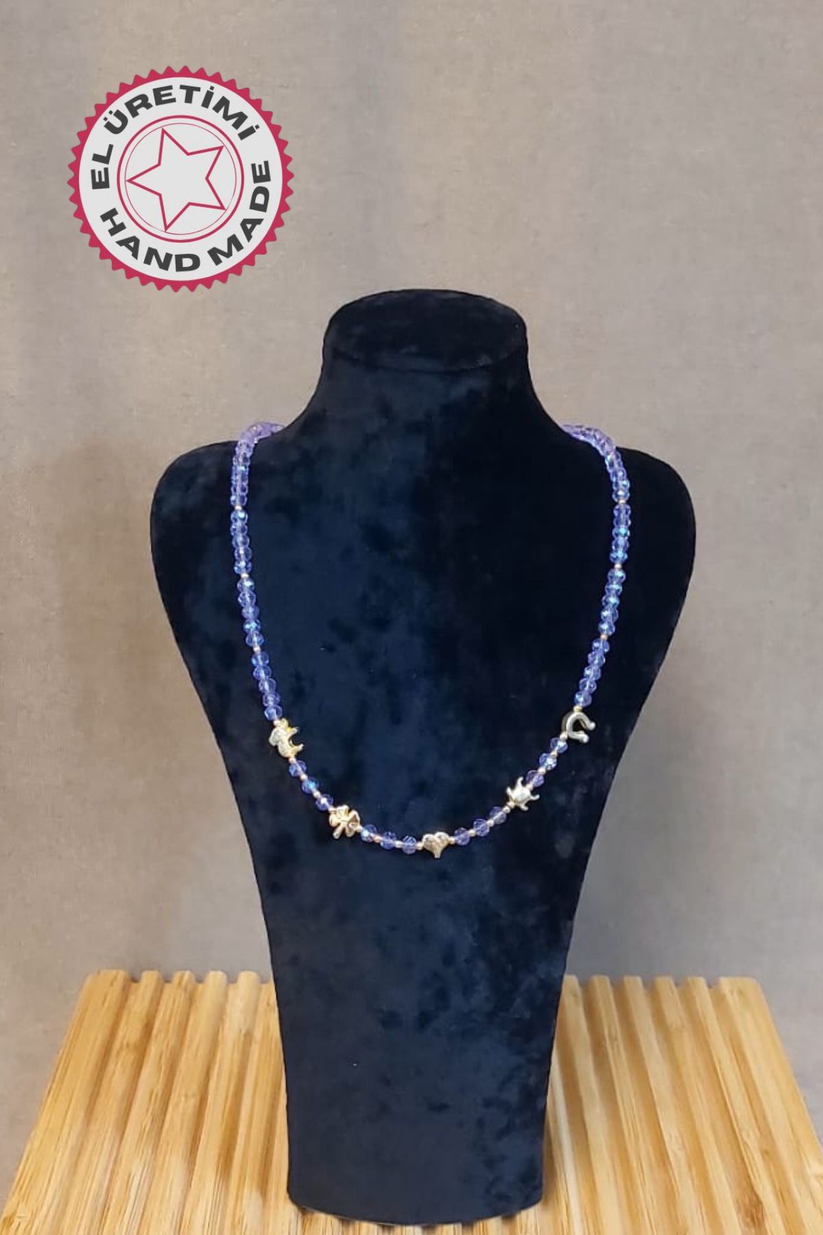 Uretti - Özlem 9422 8524 El Yapımı Kristal Boncuklu Şans Kolyesi - Lila