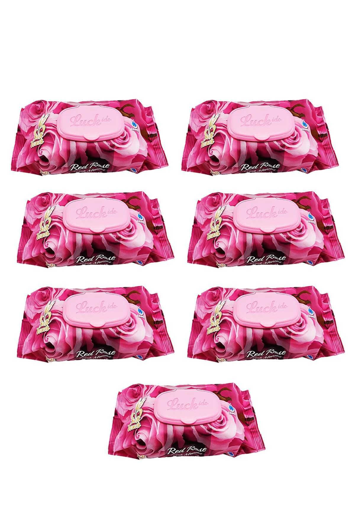 Serero 7 Paket Red Rose Islak Havlu Mendil 90 Adet Kapaklı Gül Kokulu