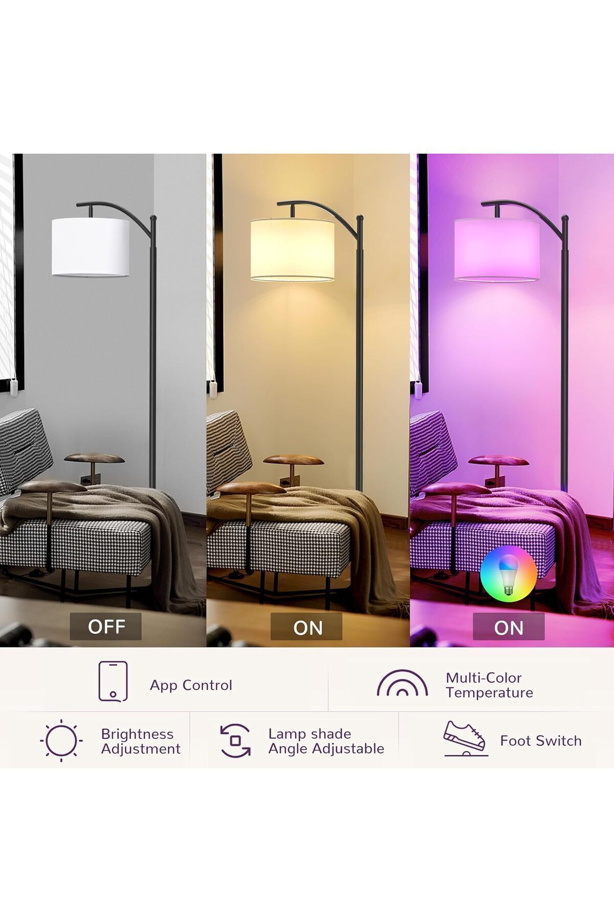 Saharaz-Floor Lamp,Smart LED with Remote Control,APP Control,Adjustable Lampshade,for Bedroom,Living Room 3