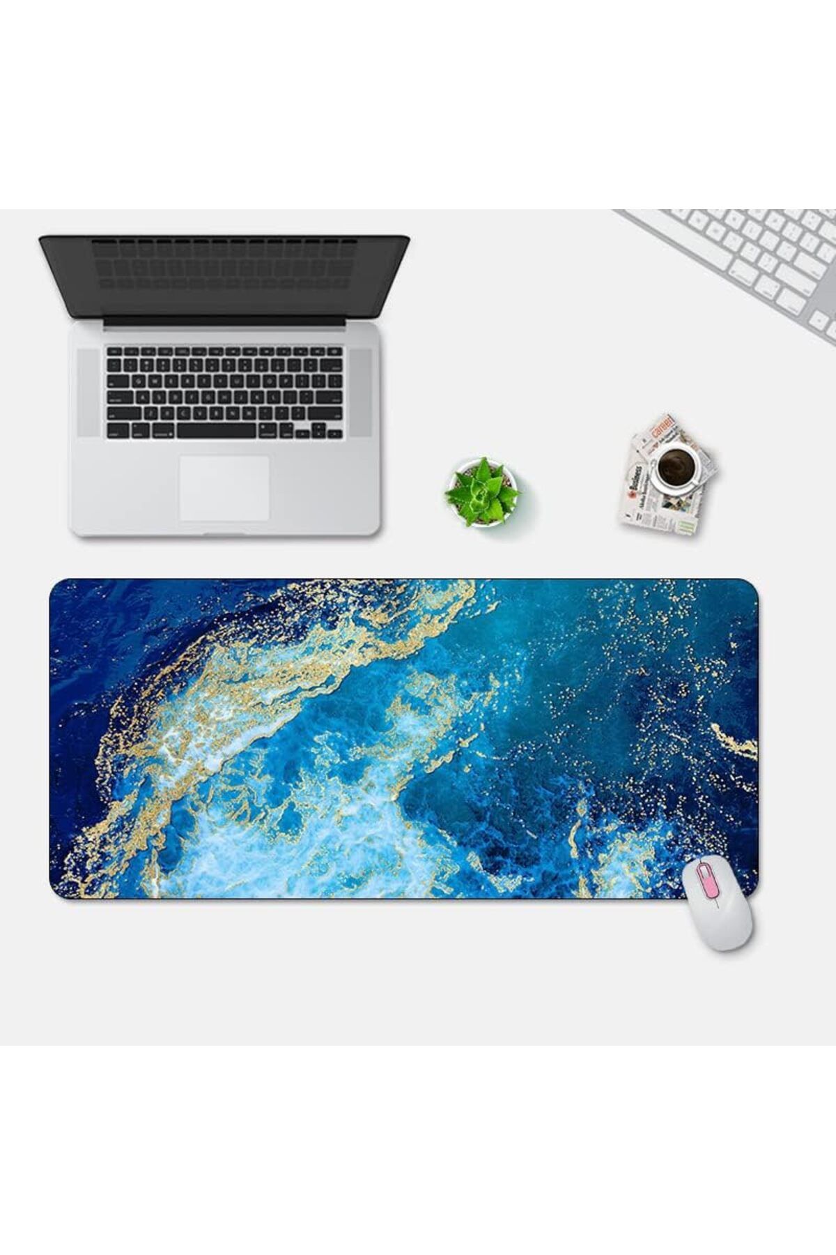 COOYA-Blue Golden Pattern Mouse Pad, Non - Slip Base, Smooth Surface, for Home Office Use 1