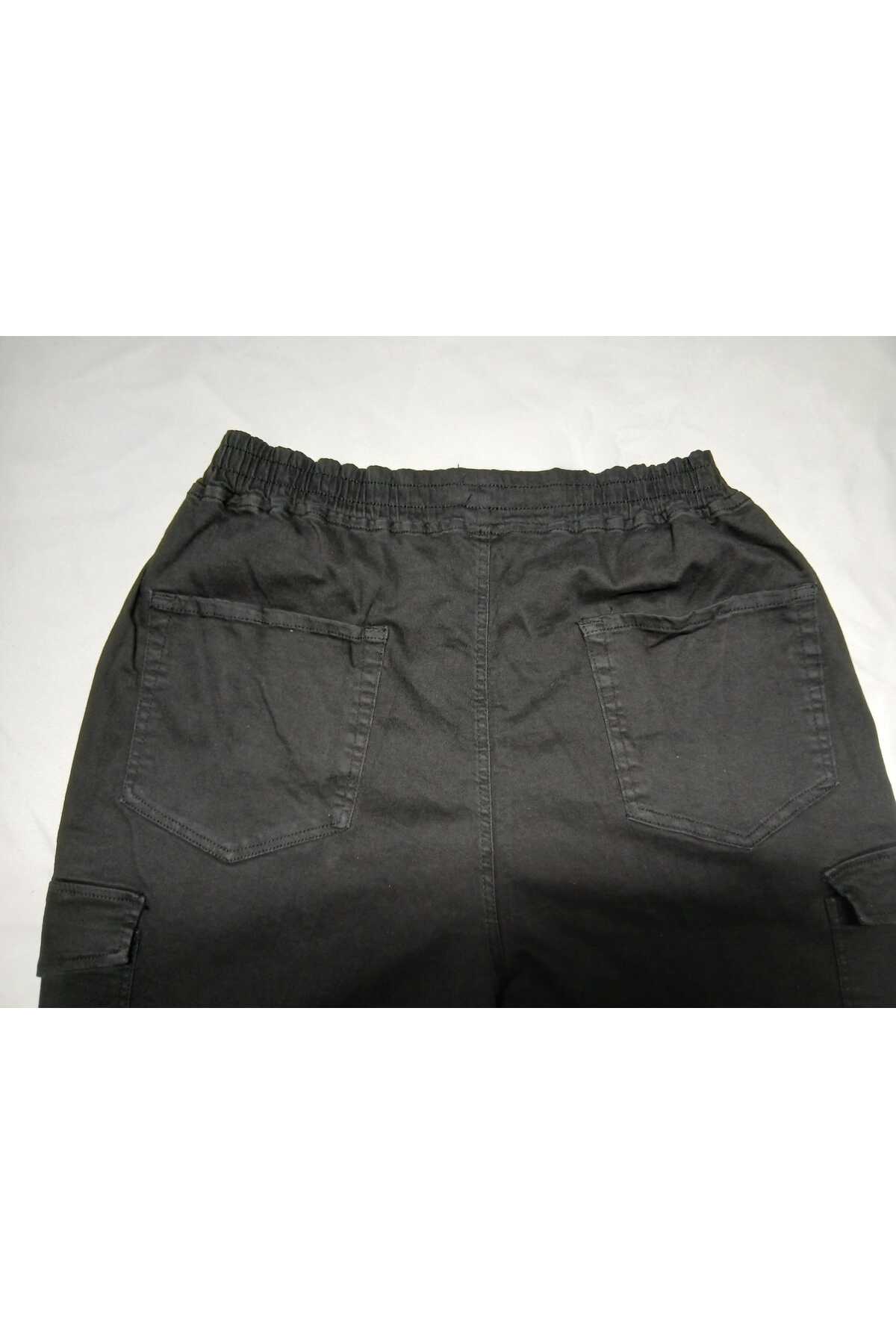 AKTEZ-EL Erkek Büyük Beden Gabardin Pantolon Siyah Kargo Cepli Jogger Beli Lastikli görsel 5