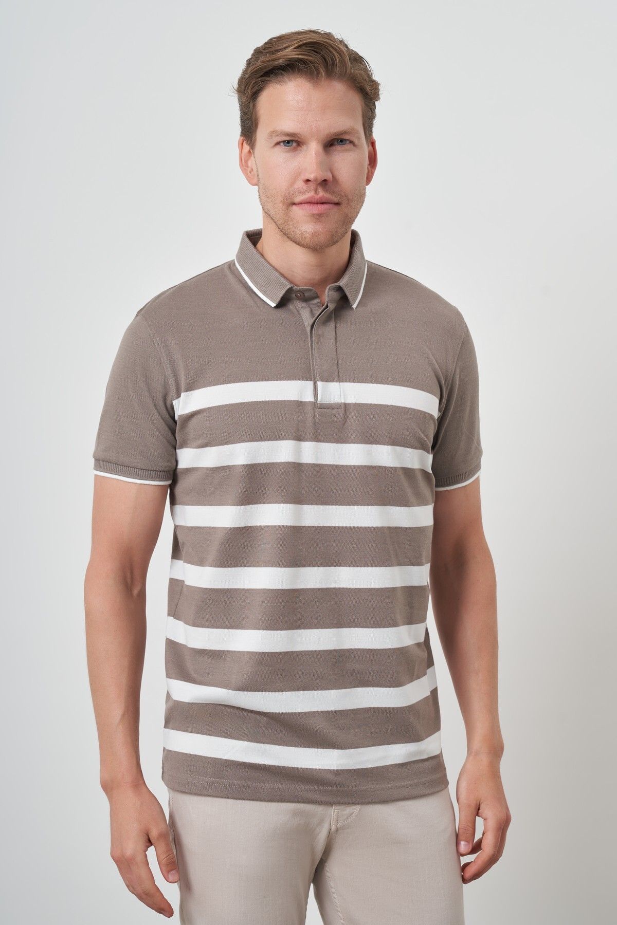 Morven Erkek Vizon Trend Rınger Polo Yaka T-Shirt