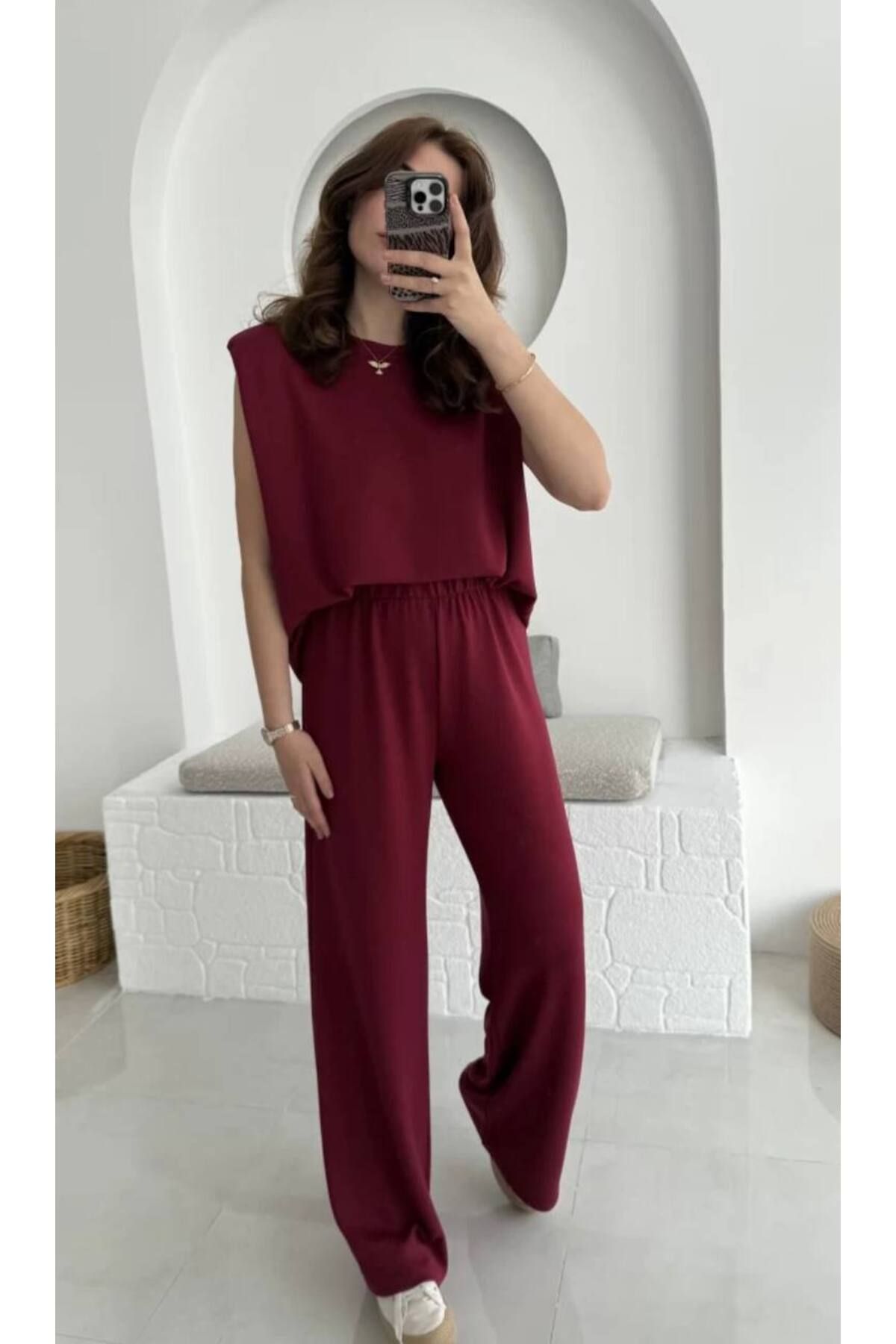 manana fashion MODAL KUMAŞ VATKALI TSHİRT PANTOLON GENİŞ PAÇA EŞOFMAN TAKIMI