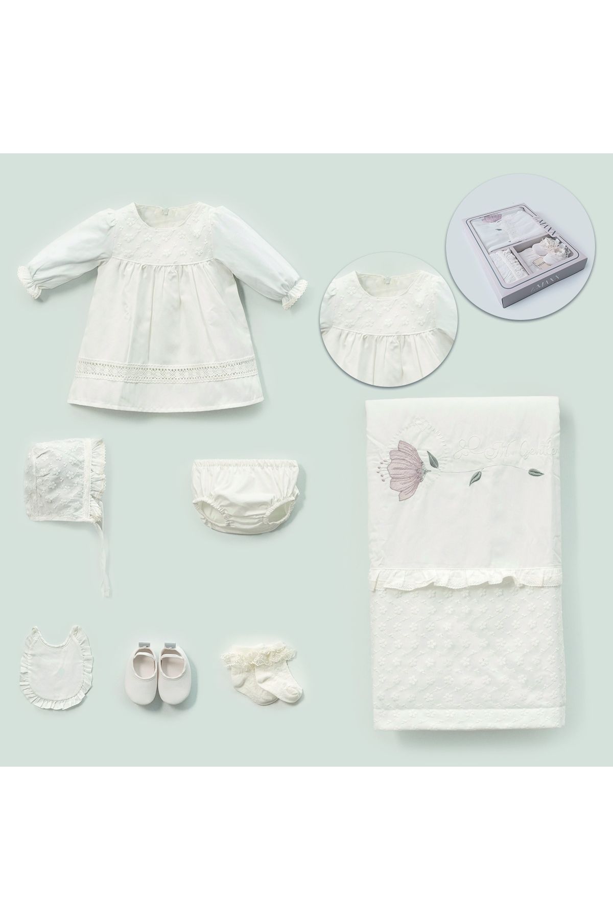 Modonoff KIZ 0-3 AY LALE NAKIŞLI KUTULU SET