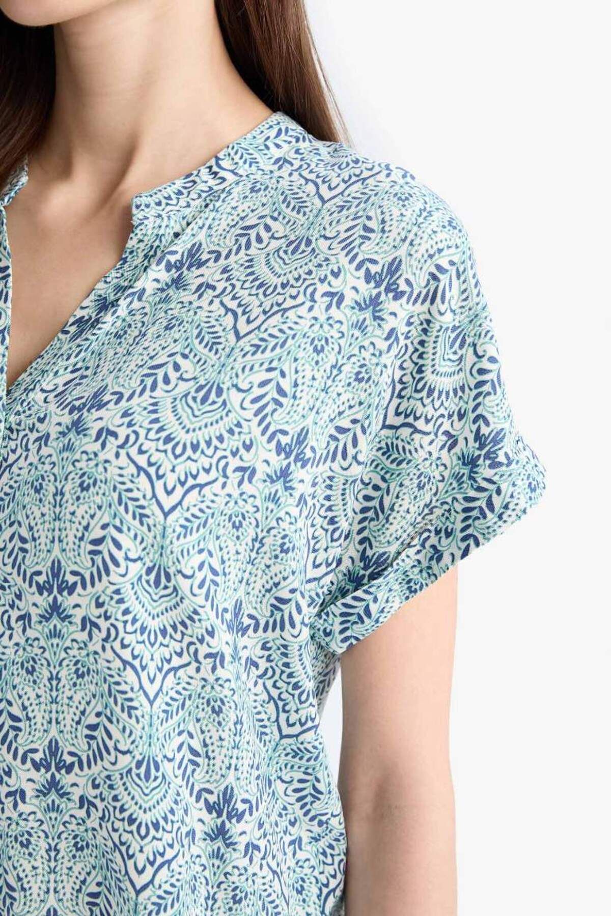 DeFacto-New Season Regular Fit Apache Collar Patterned Short Sleeve Shirt 5