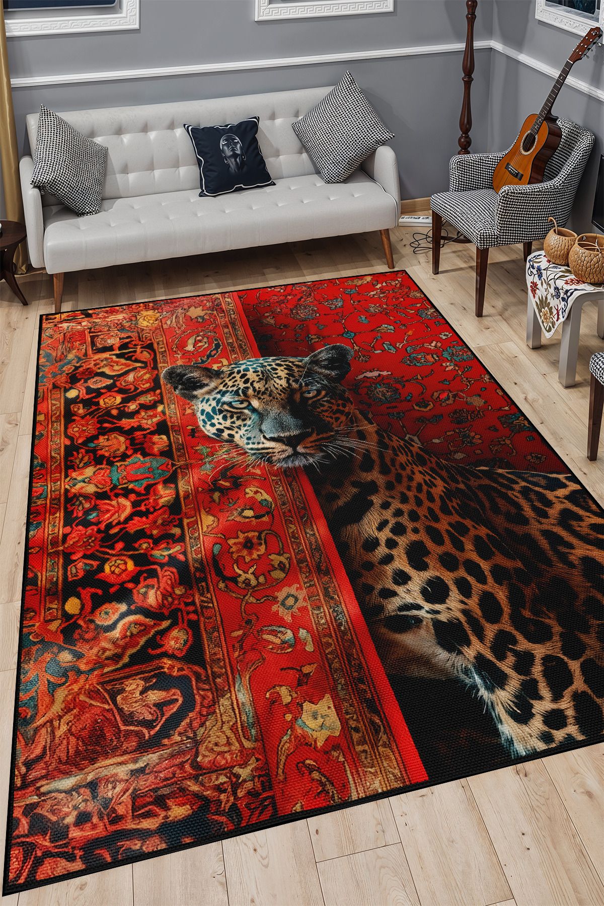 YTR HOME Dijital Baskı Yıkanabilir Kaymaz Taban Dekoratif Salon Mutfak Halısı Yolluk