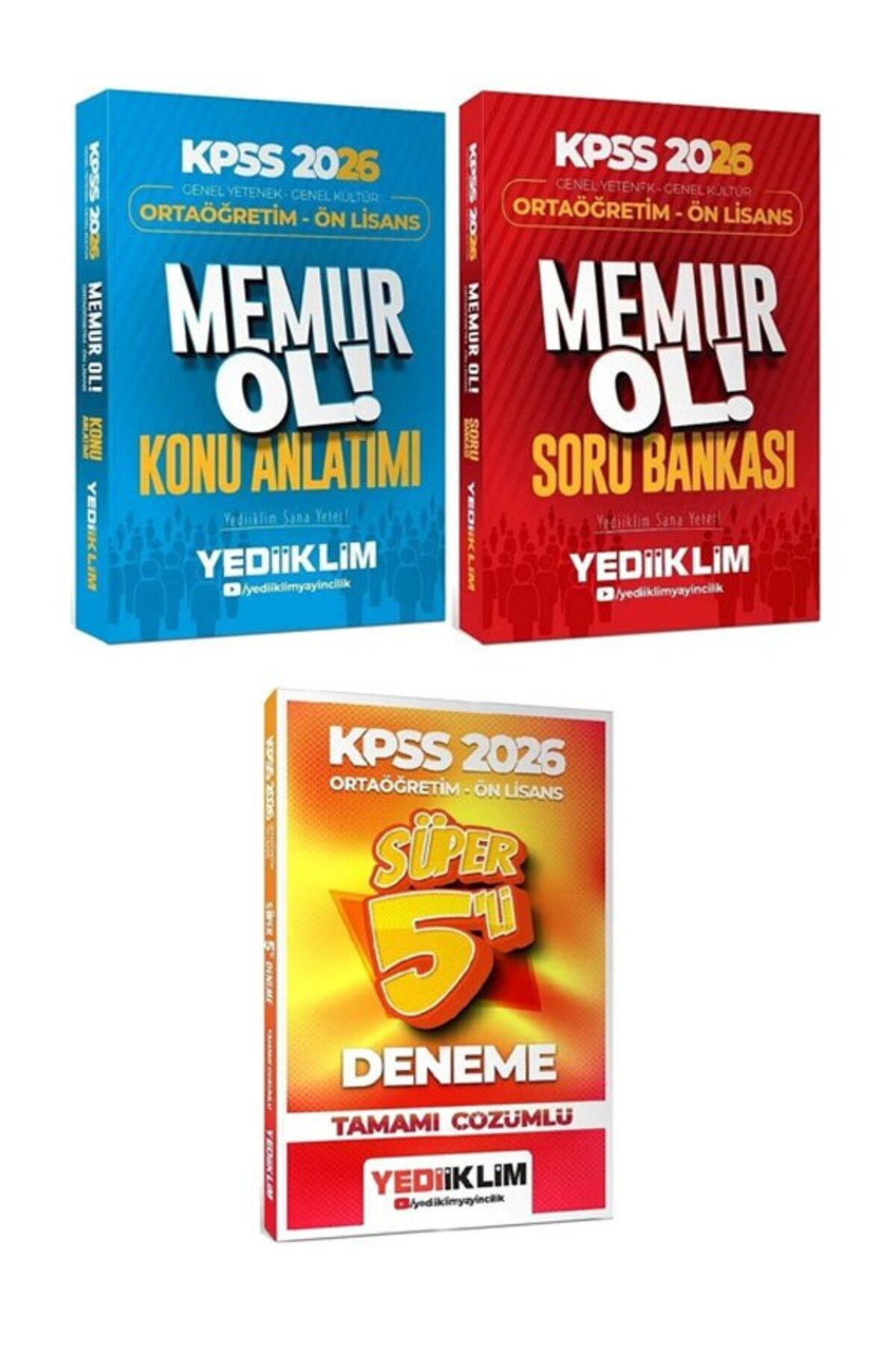 Anla Kazan Yayınları Yediiklim 2026 KPSS Lise Ortaöğretim Ön Lisans MEMUR OL Konu + Soru Bankası + 5 Deneme 3 lü Set+Anl
