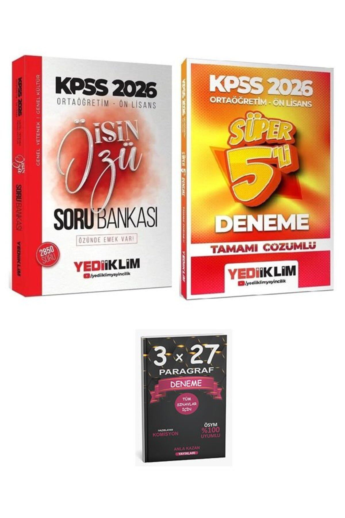 Anla Kazan Yayınları Yediiklim 2026 KPSS Lise Ortaöğretim Ön Lisans İşin Özü Soru Bankası + 5 Deneme 2 li Set