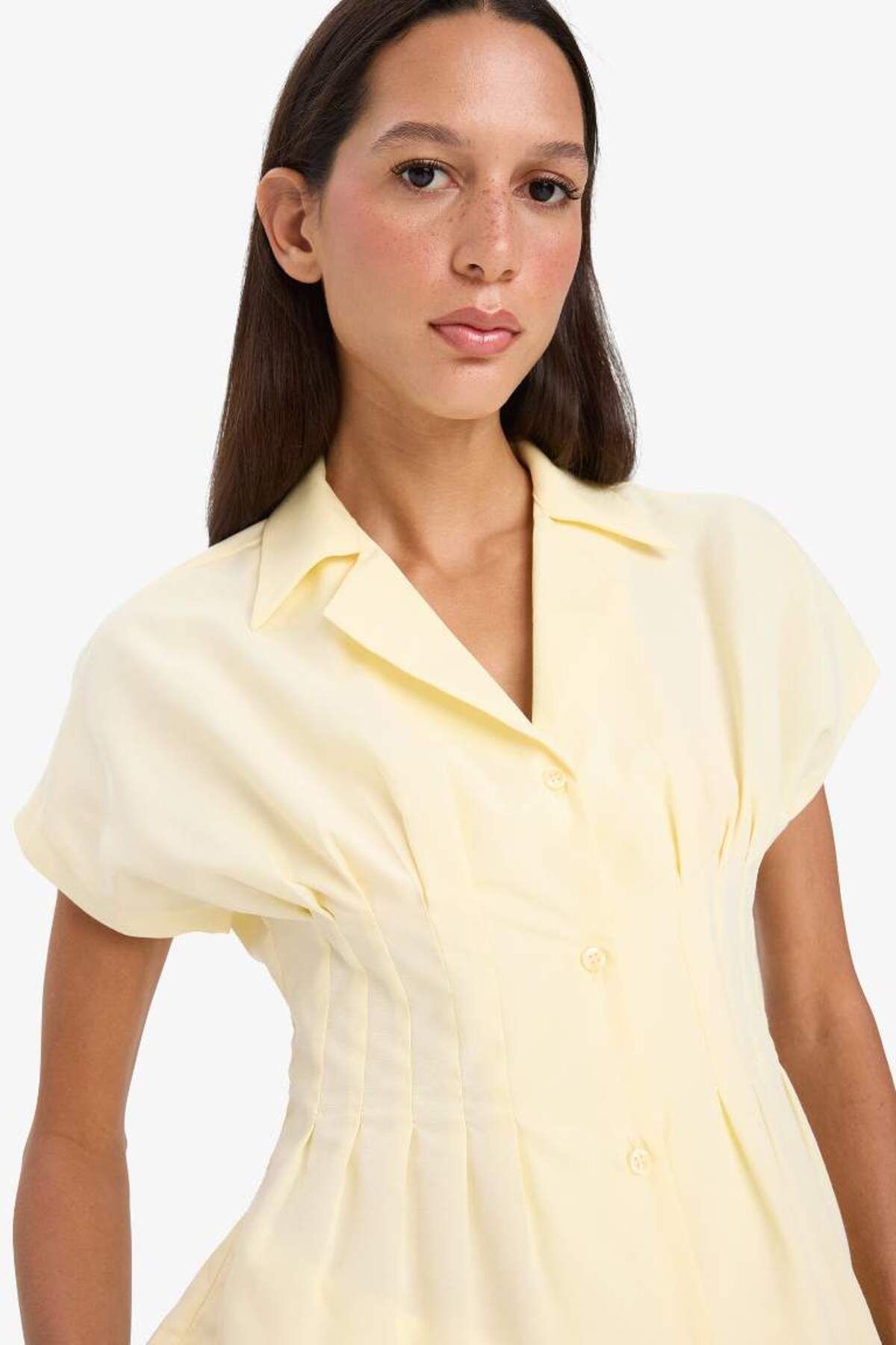 DeFacto Yeni Sezon Fitted Pensli Poplin Kısa Kollu Gömlek
