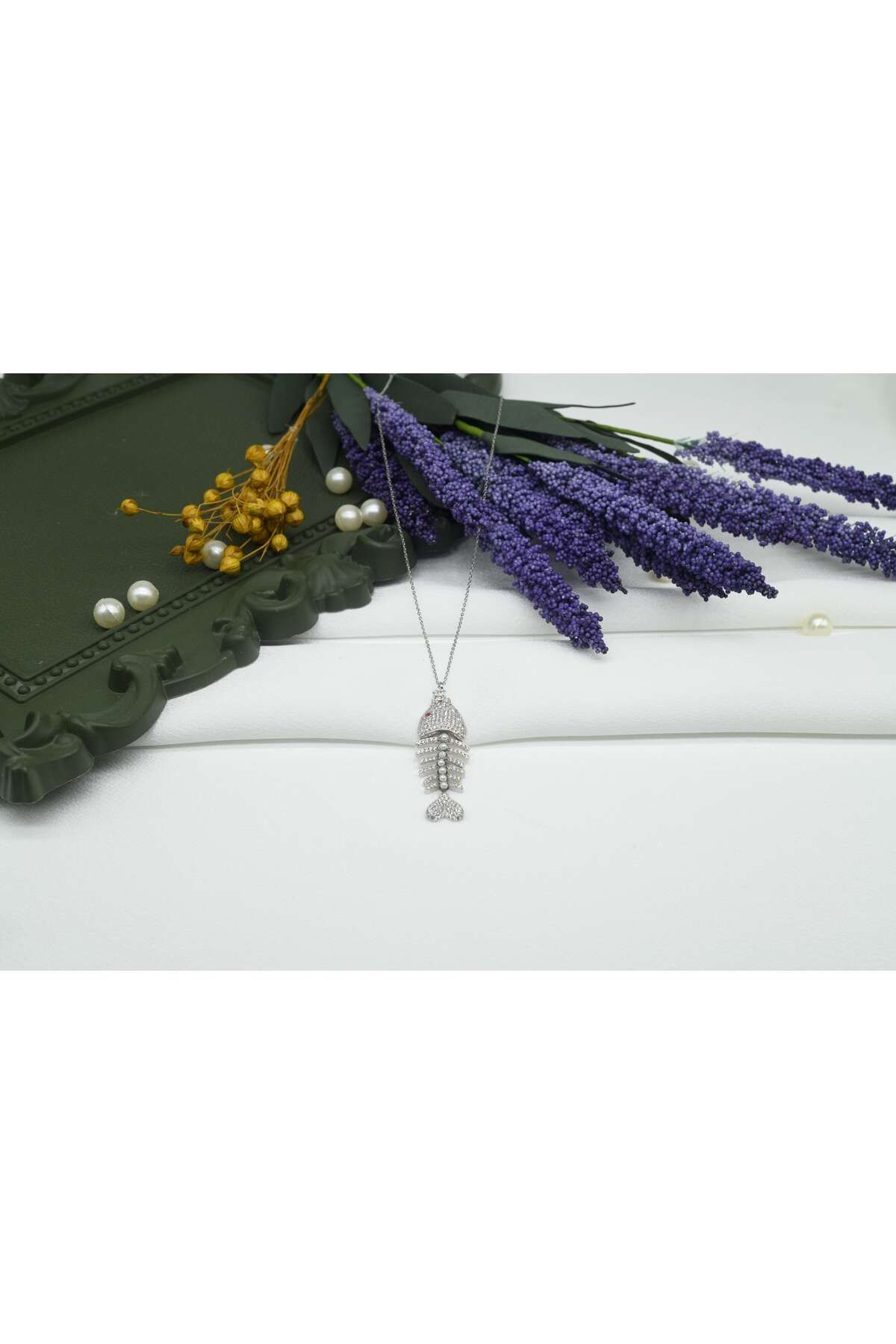 Ocean Silver & Jewelry Zirkon Taşlı Kılçık Balık Gümüş Kolye