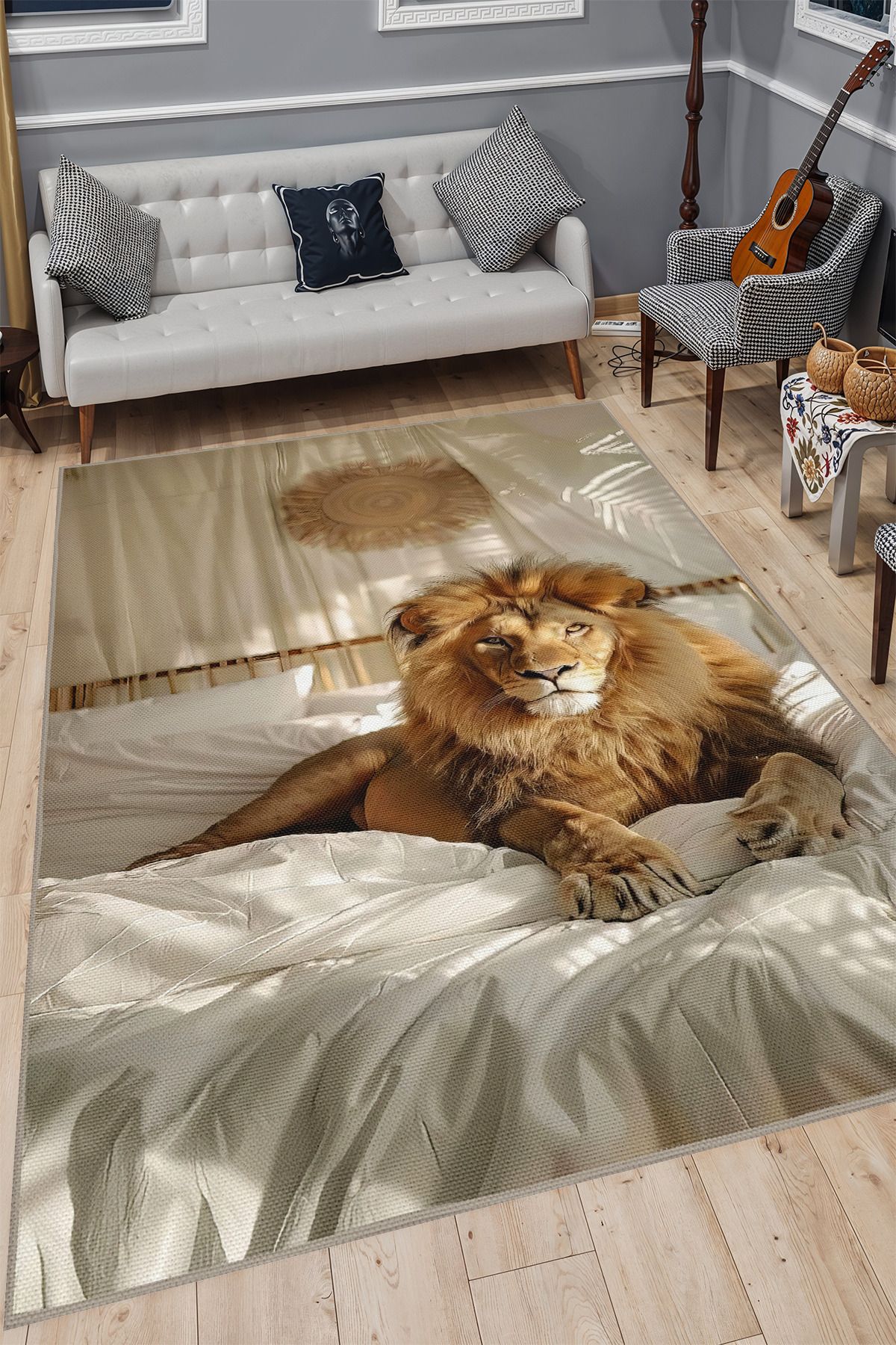 YTR HOME Dijital Baskı Yıkanabilir Kaymaz Taban Dekoratif Salon Mutfak Halısı Yolluk