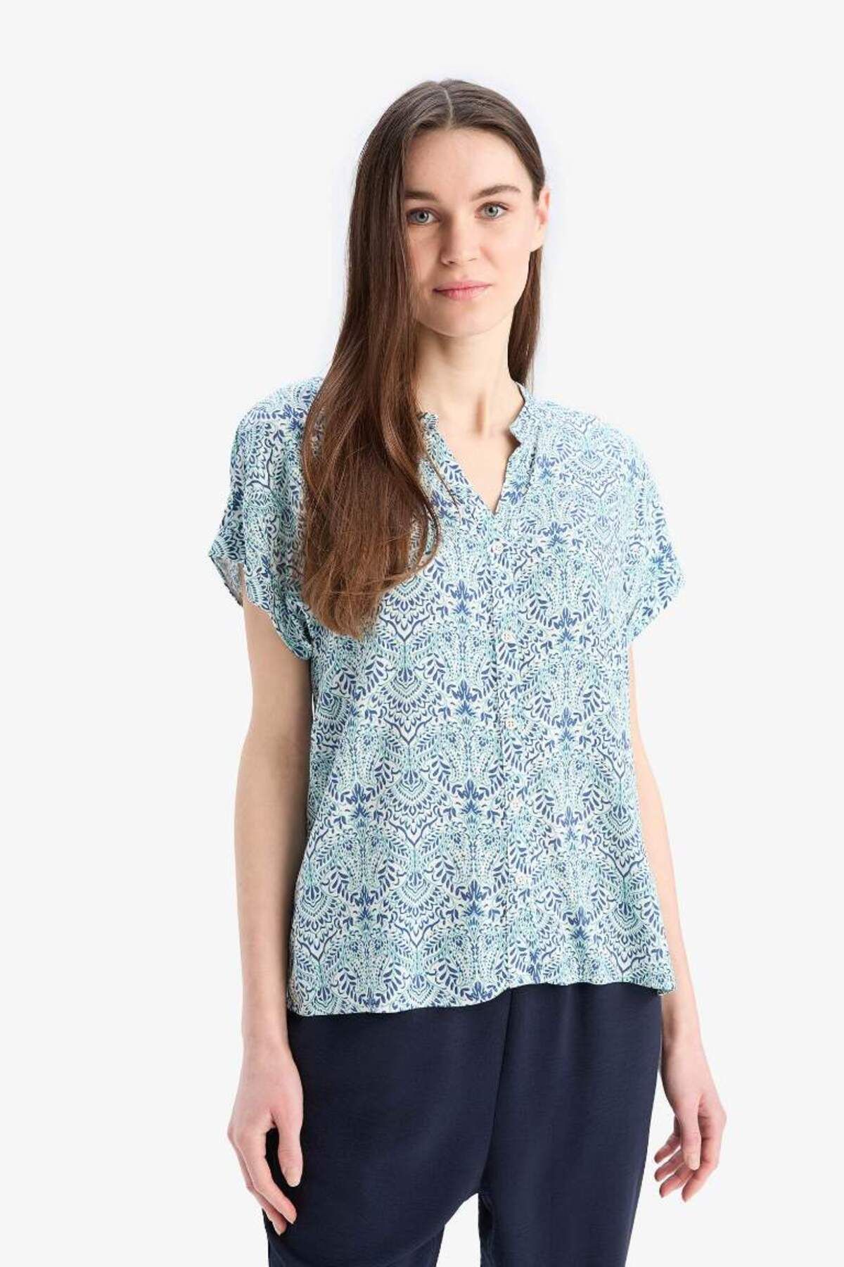 DeFacto-New Season Regular Fit Apache Collar Patterned Short Sleeve Shirt 3