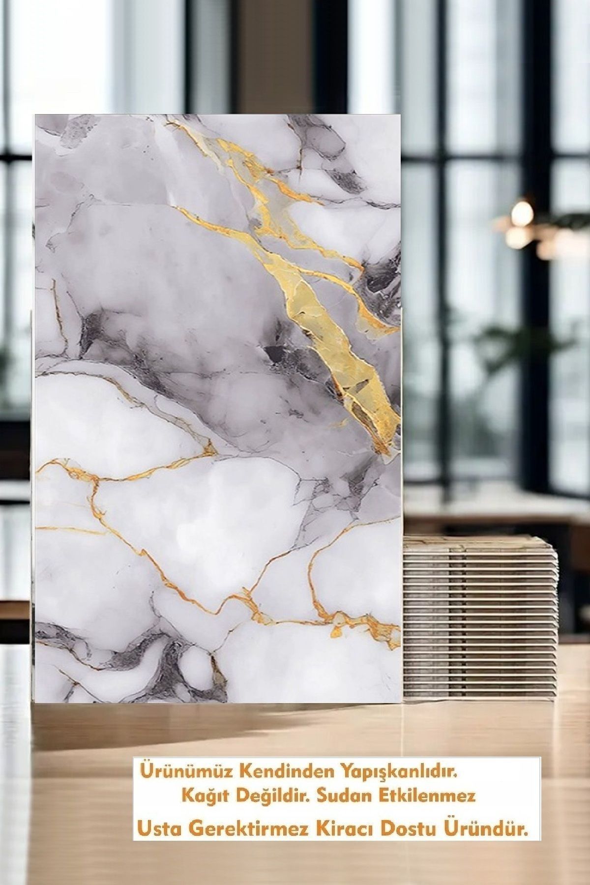 Bien Home 30x60 Cm Gri Damar Mermer Desenli Kendinden Yapışkanlı Mutfak Banyo Wc Kaplama Pvc Panel-R14