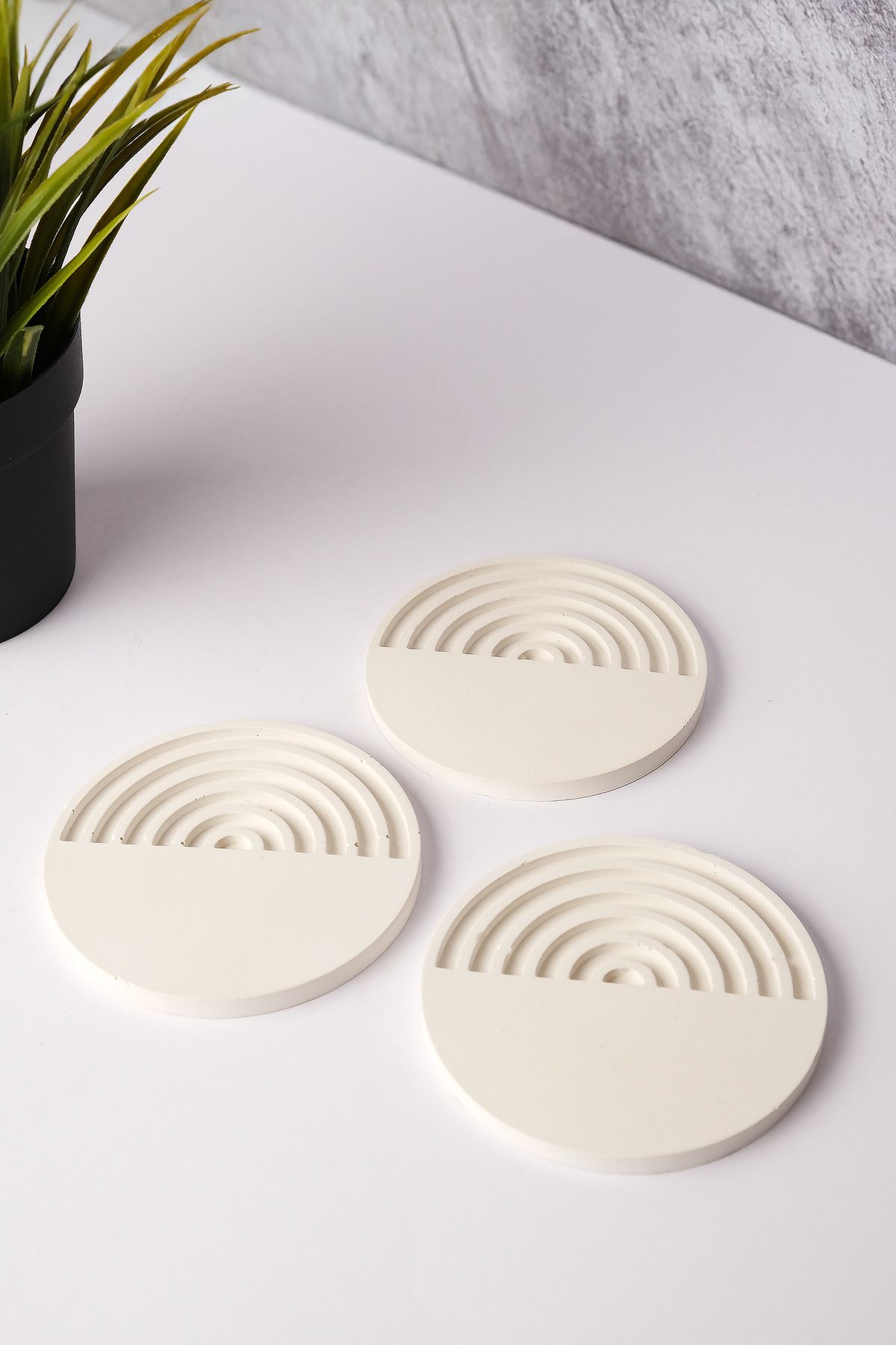Atlas Handmade Dekoratif Beton Bardak Altlığı 3'lü, Dekoratif Tabak, Minimal Bardaklık