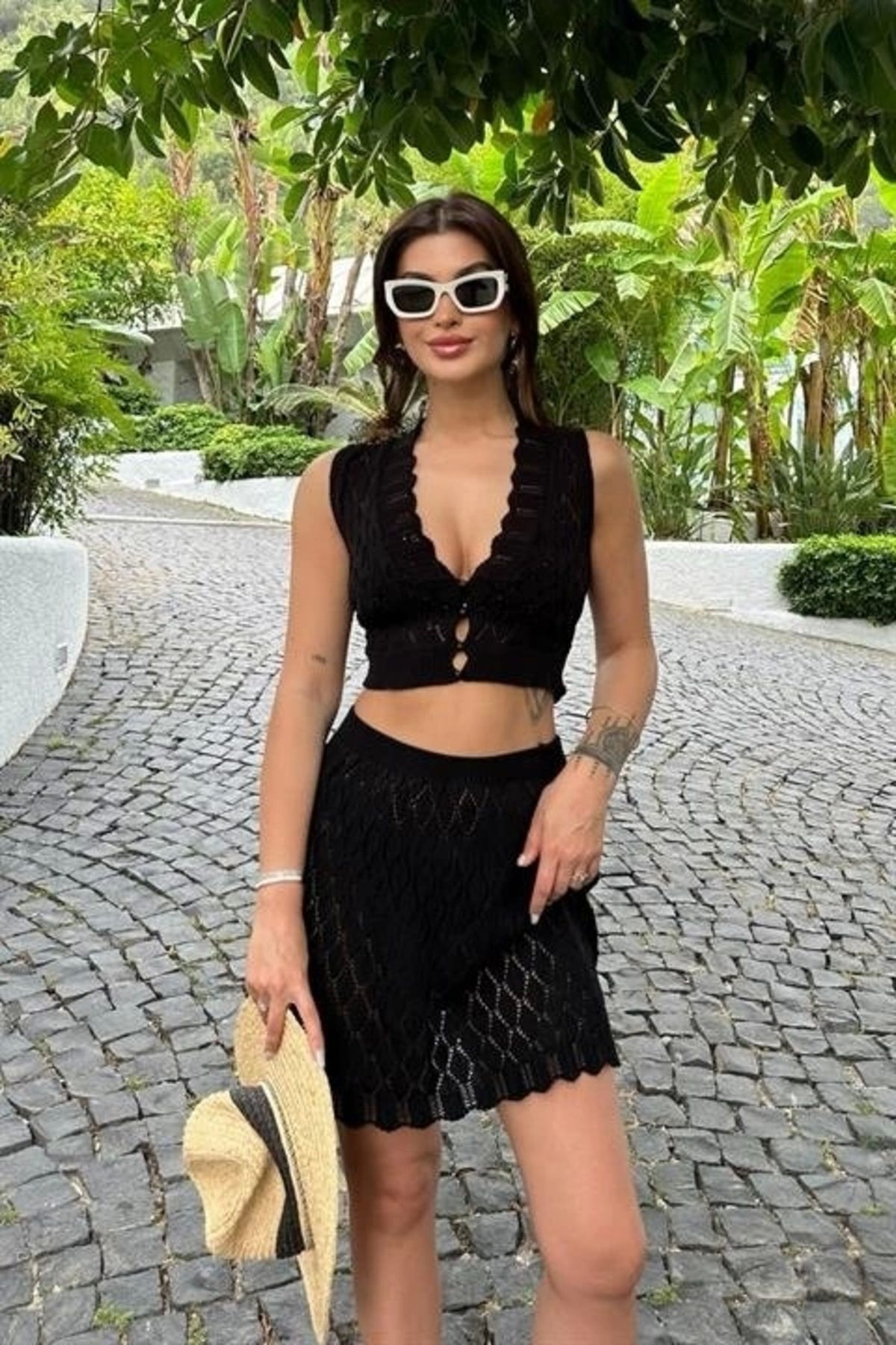 Silerra Kroşe Crop Yelek Takım