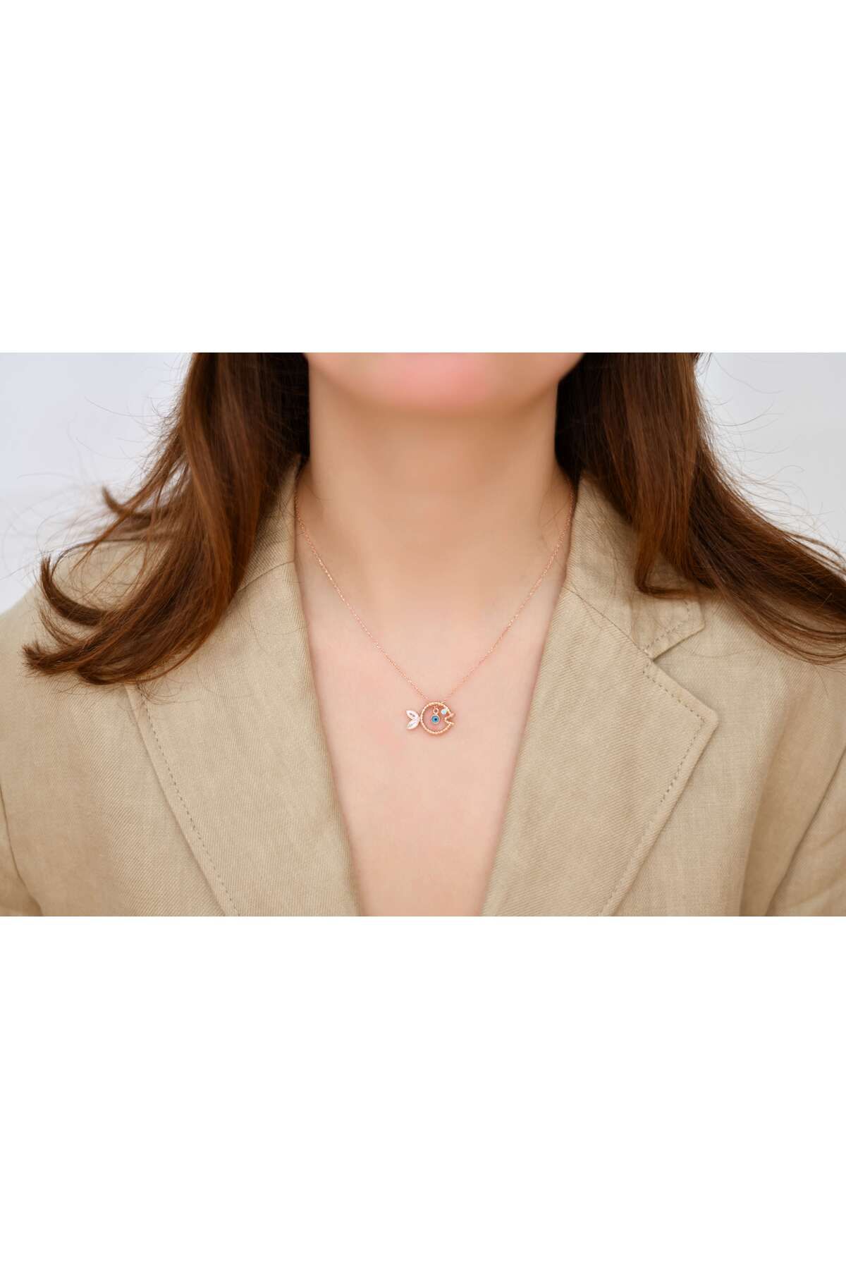 Ocean Silver & Jewelry Kristal Kuvars Taşlı Nazar Boncuklu Gümüş Kolye