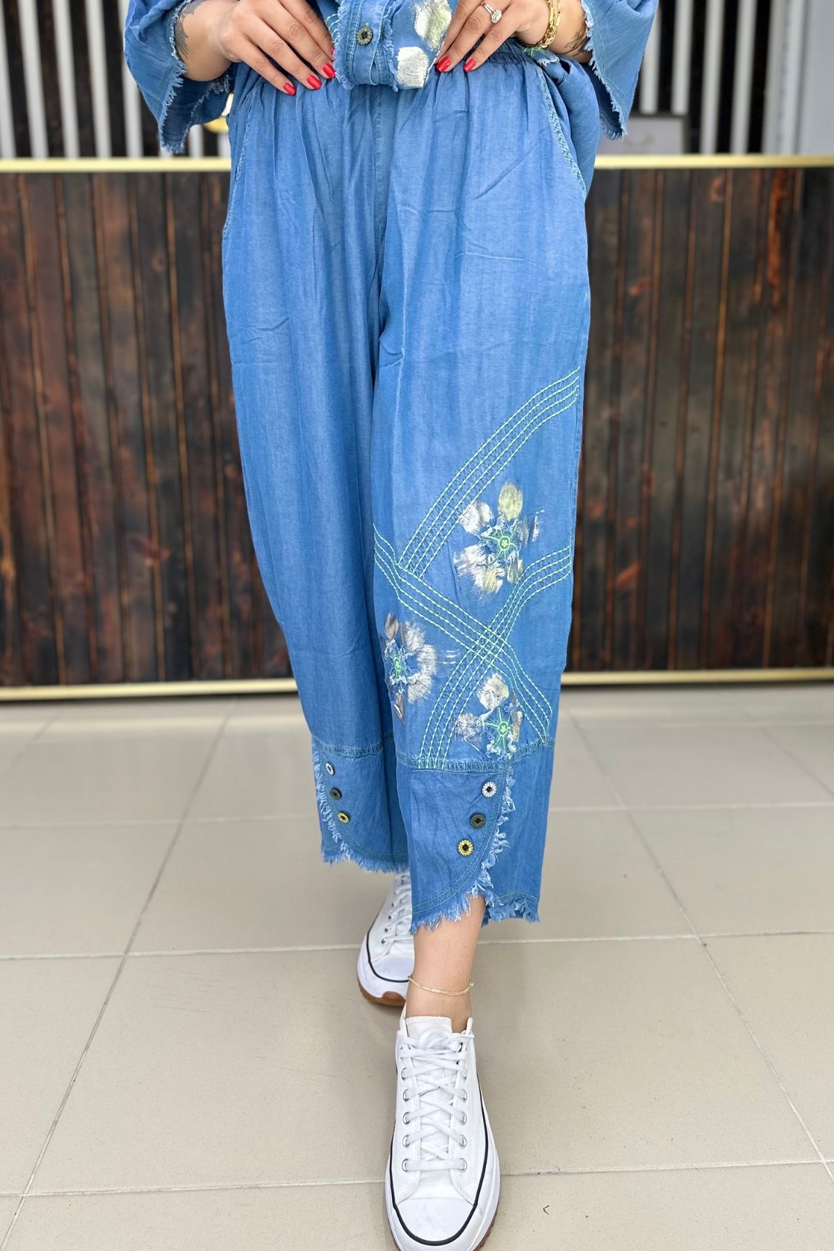 GÖKSEL GÜMÜŞ NAKIŞLI İNCE KOT PANTALON BÜYÜK BEDEN