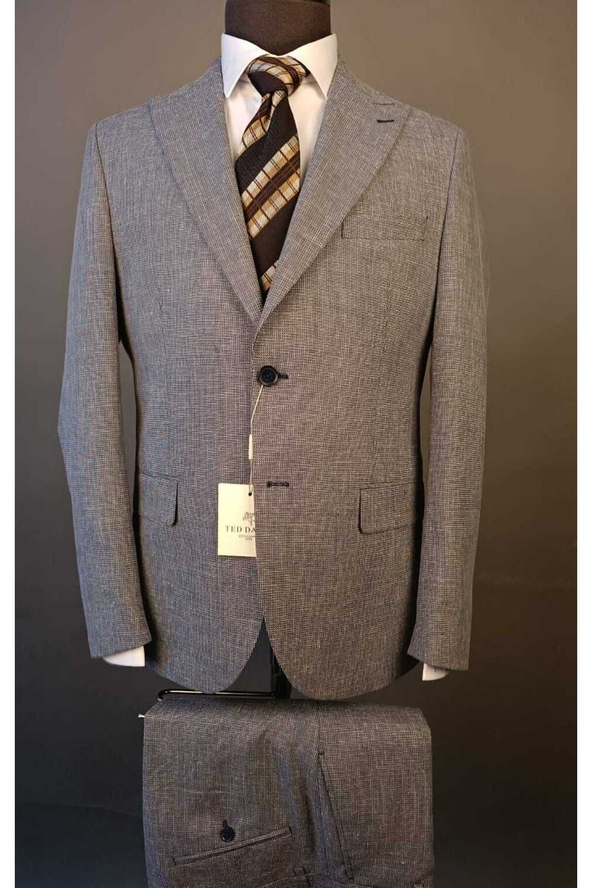 Ted Davıd Lacivert Dokulu Slim Fit Takım Elbise
