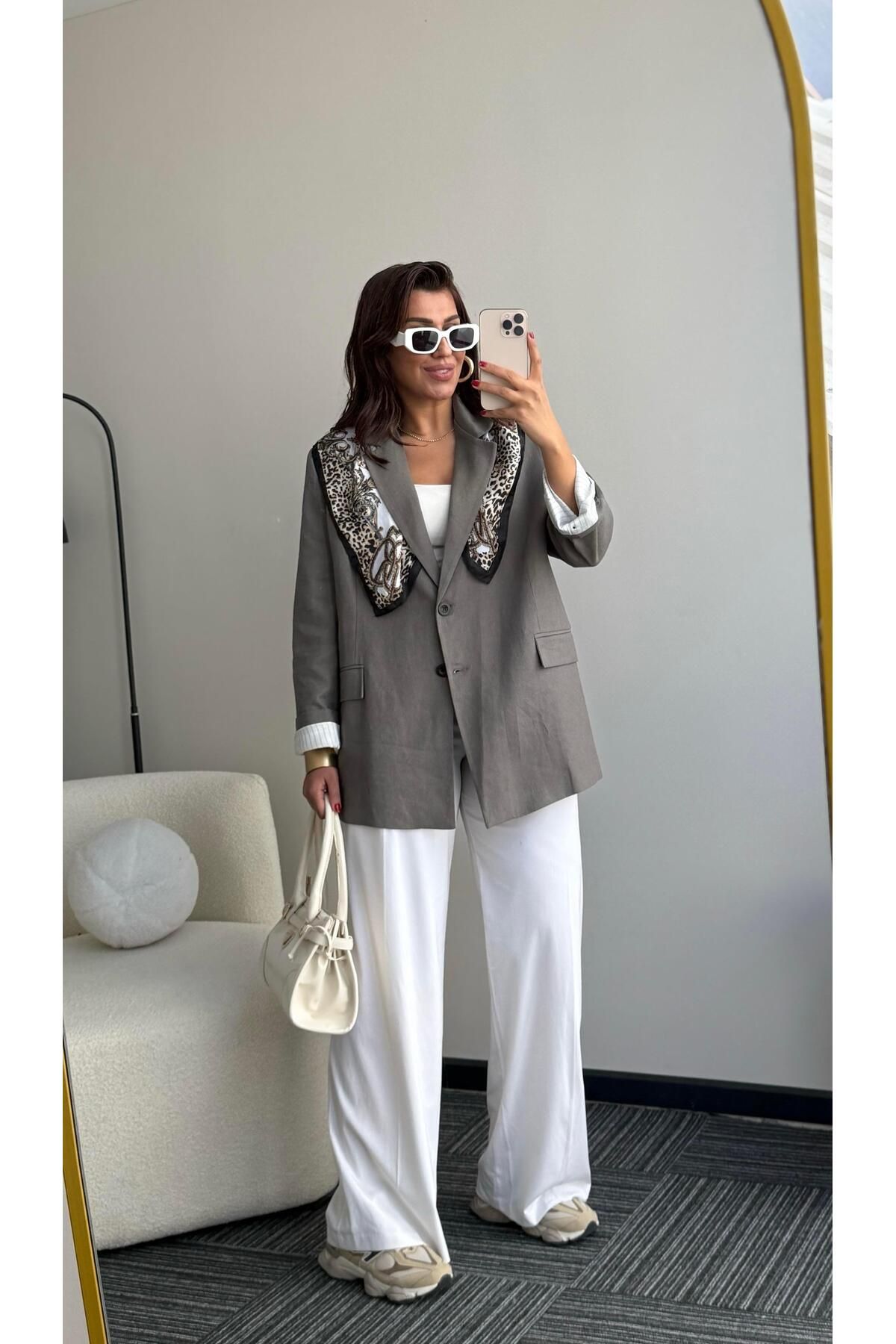 Damranın Dolabı Keten Blazer Ceket(Premıum) Mint Yeşili