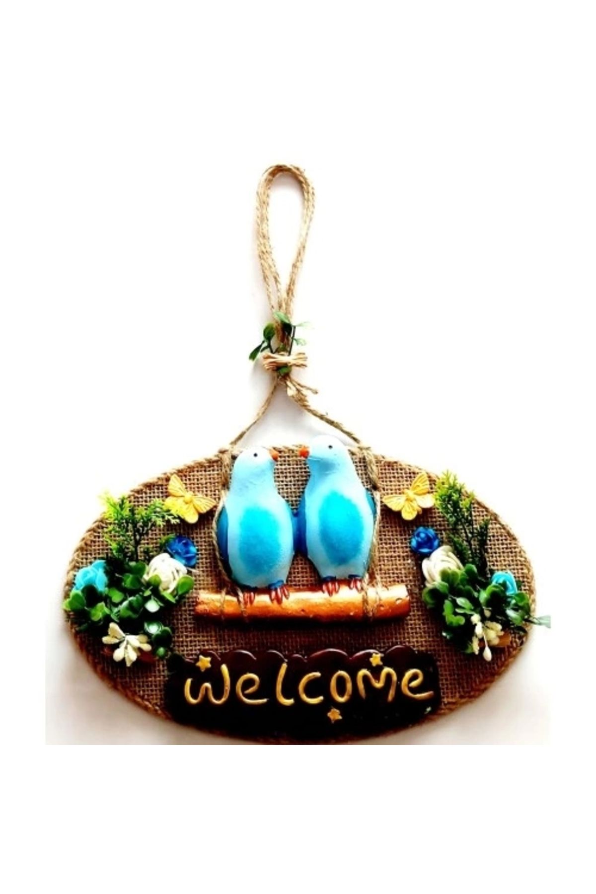 ETT Mavi Kuşlu Çiçekli Welcome Yazılı Kapı Süsü
