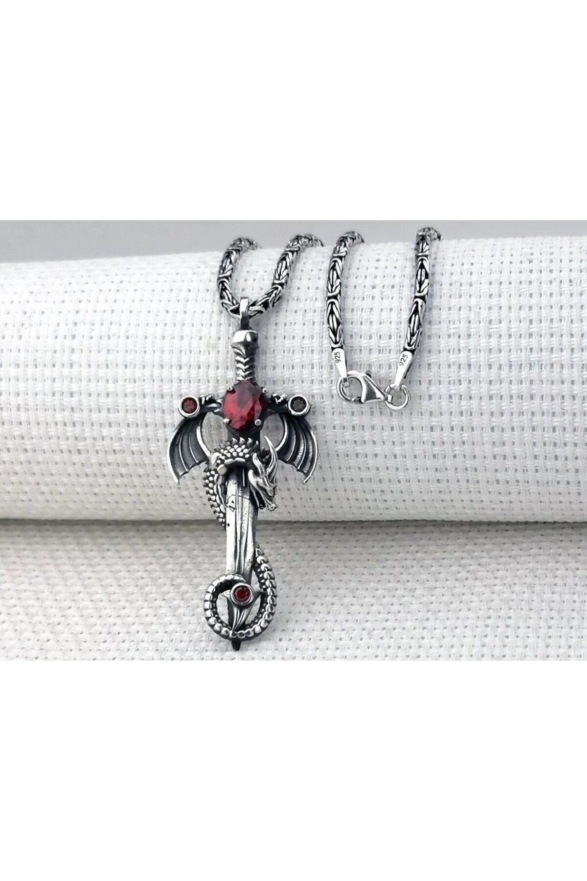 shop Ejderha Şovalye Model zirkon taşlı 925 Ayar Gümüş Erkek Kolye