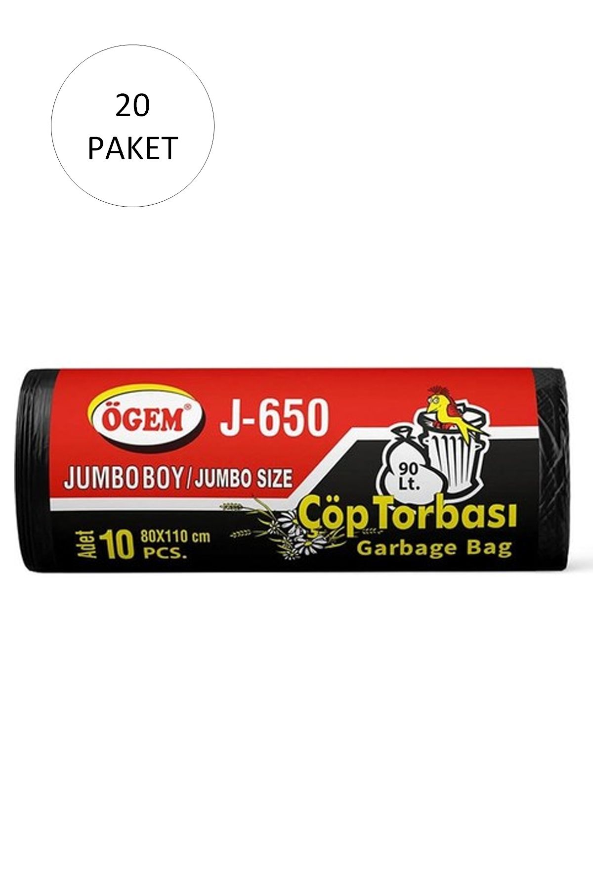 Serero J-650 Jumbo Boy Çöp Torbası 80 x 110 cm 10 Lu Rulo x 20 Paket = 200 Adet (Siyah)