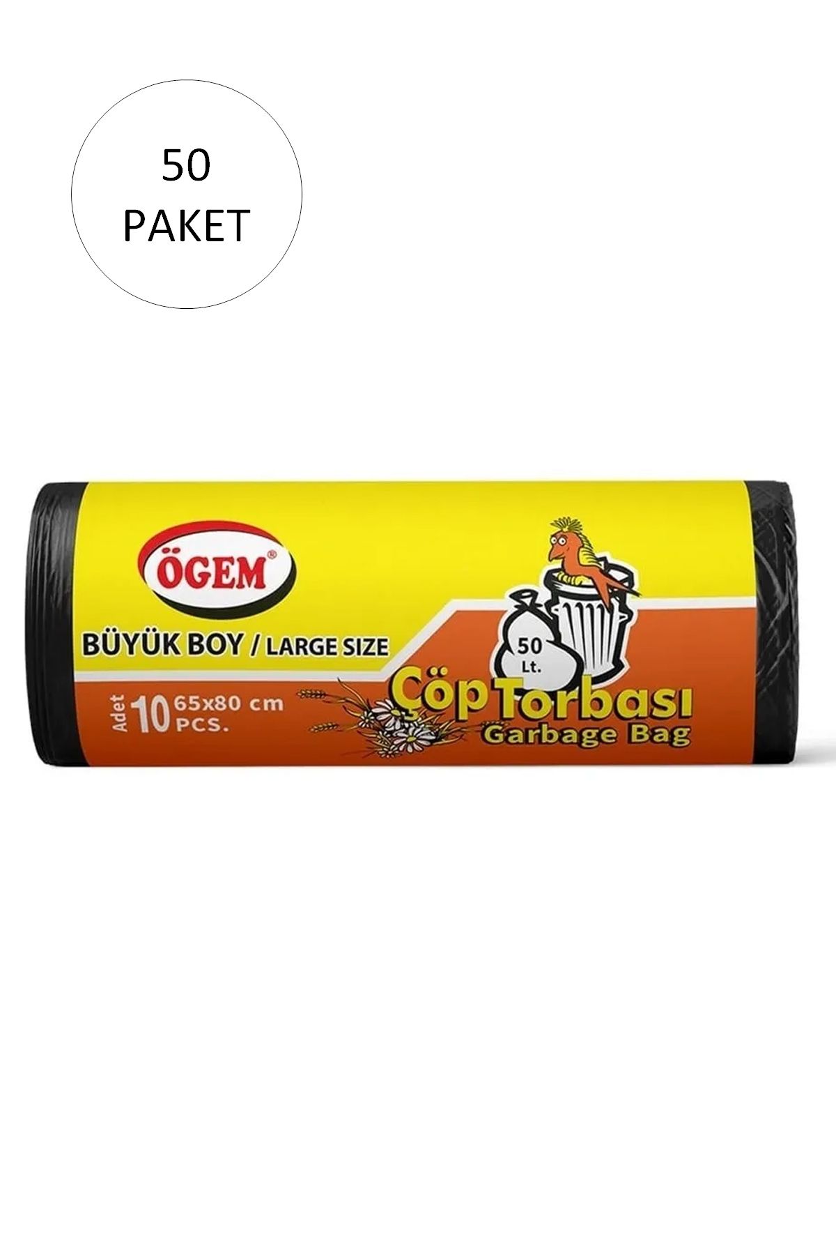 Serero Büyük Boy Çöp Torbası 65 x 80 cm 10 Lu Rulo x 50 Paket = 500 Adet (Siyah)