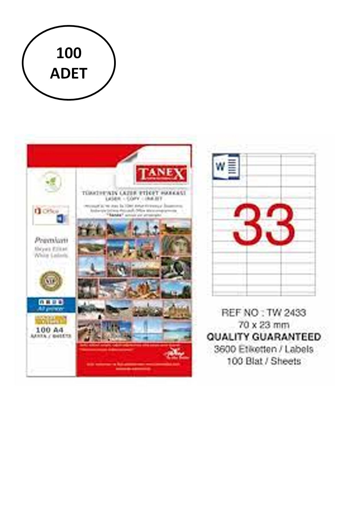 Serero Tanex Tw-2433 Lazer Etiket 70X23 Mm 100 Adet