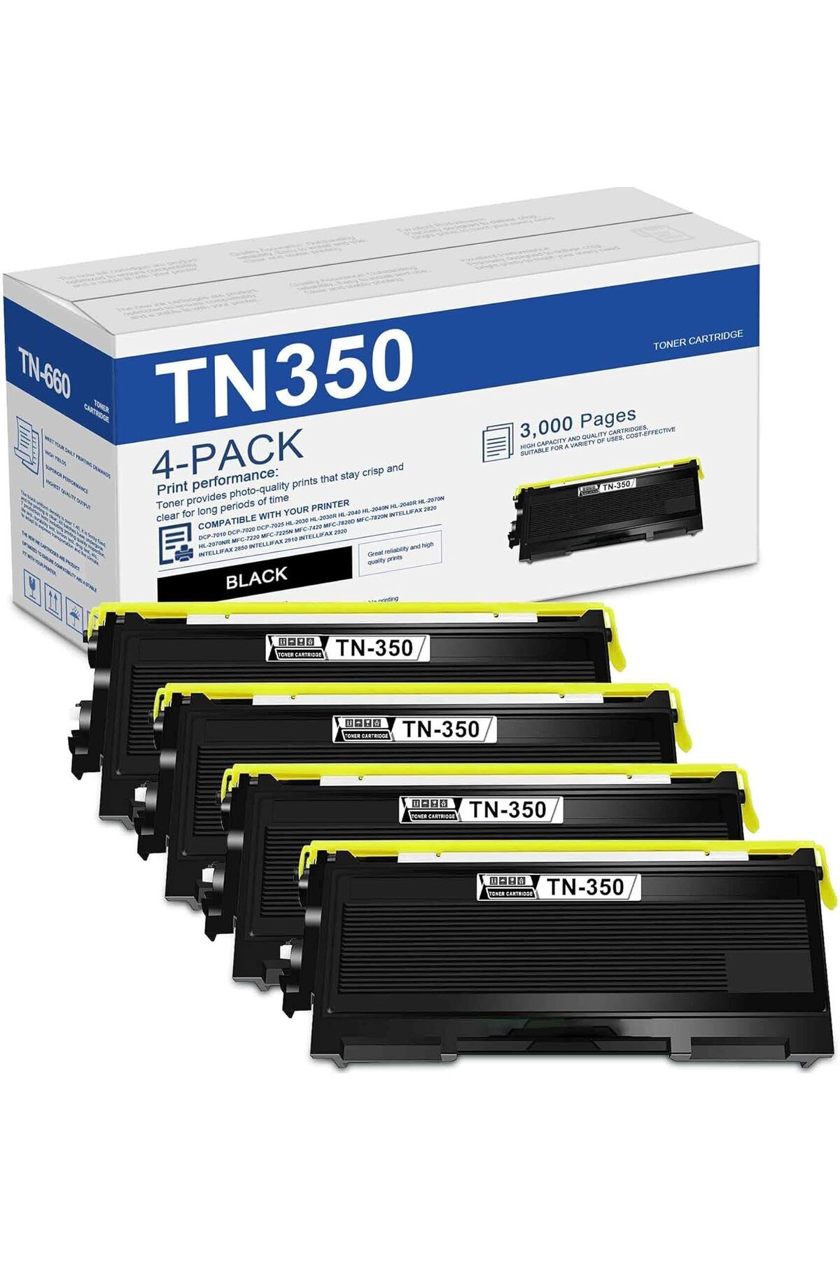 Brother TN 350 MUADİL HL-2070N HL-2040 MFC-7420 MFC-7820n fax-2820 /2920 DCP-7020 MFC-7220 Printer 4 Pack