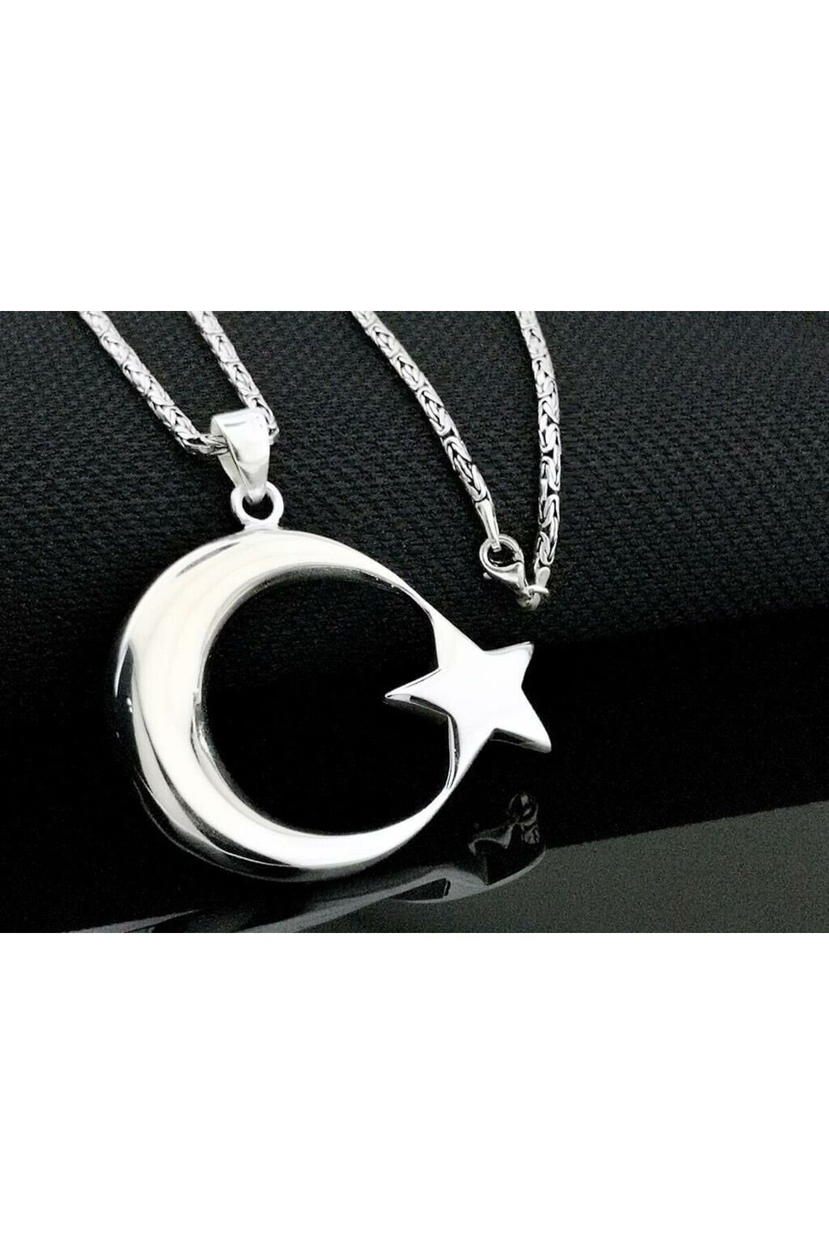 shop Büyük Boy Ay Yıldız Kalın Zincirli 925 Ayar Gümüş Erkek Kolye