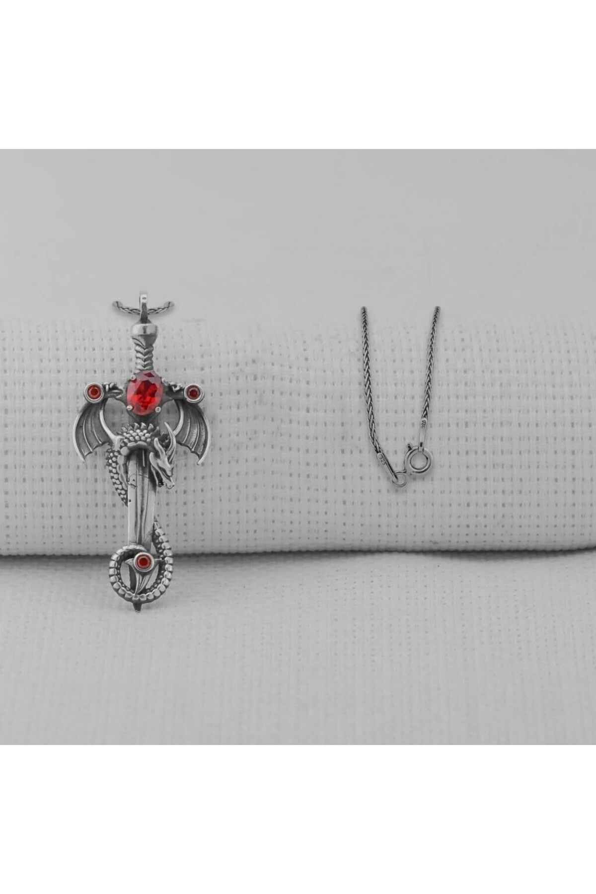 shop Ejderha Şovalye Model zirkon taşlı 925 Ayar Gümüş Erkek Kolye