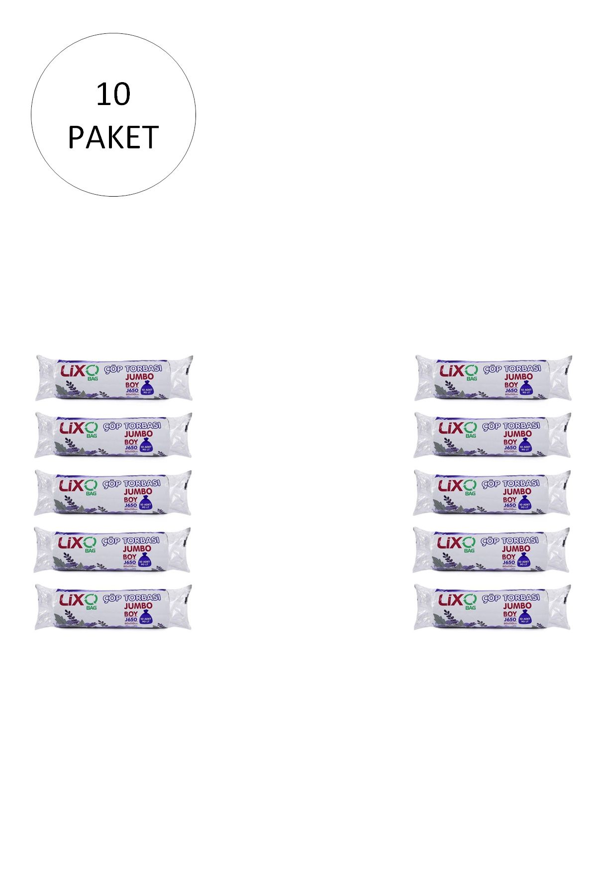 Serero J-650 Jumbo Boy Çöp Torbası 80 x 110 cm 10 Lu Rulo x 10 Paket = 100 Adet (Siyah)