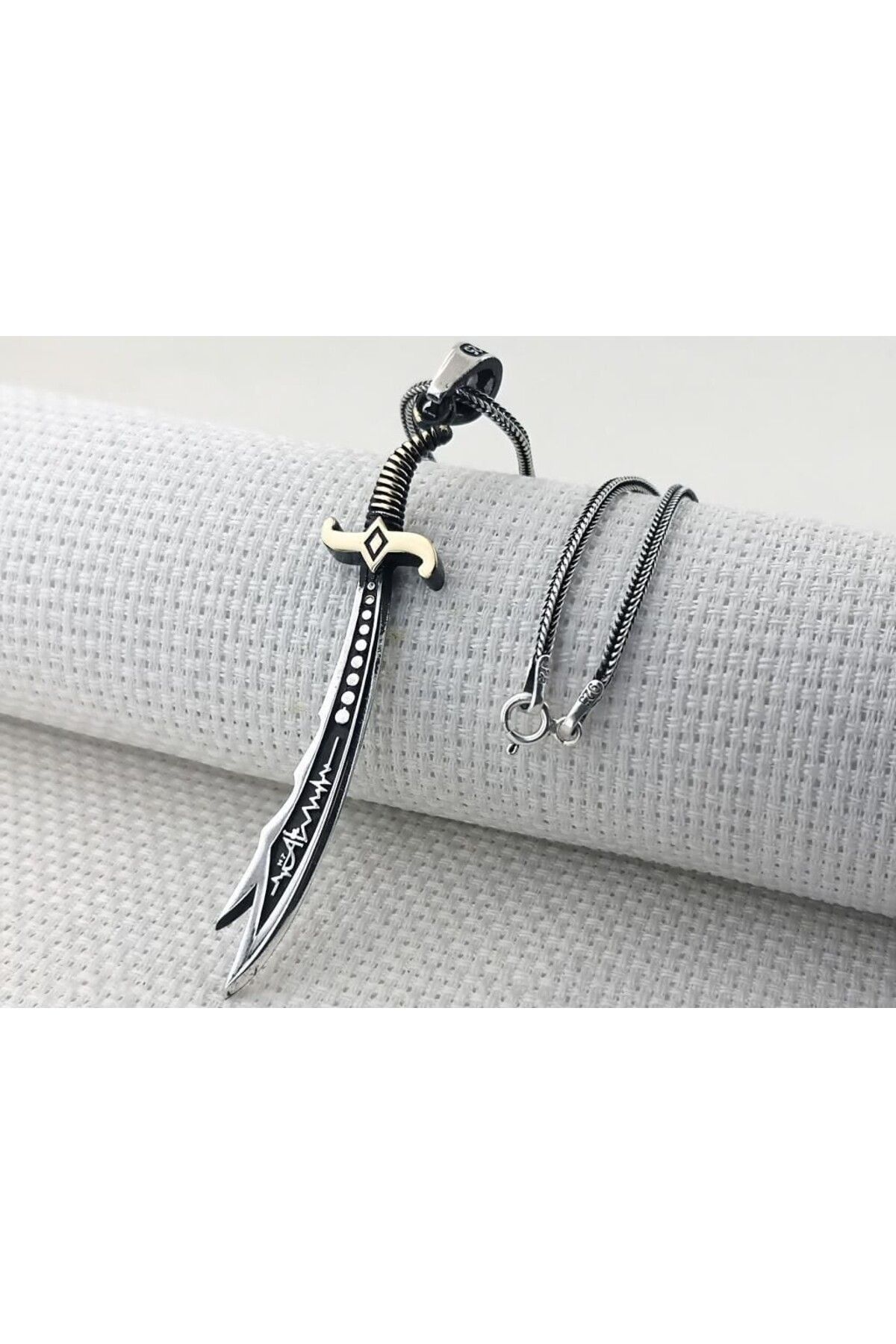 shop Kalp Atışı Hz Ali Yazılı Büyük Boy Zulfikar 925 Ayar Gümüş Erkek Kolye