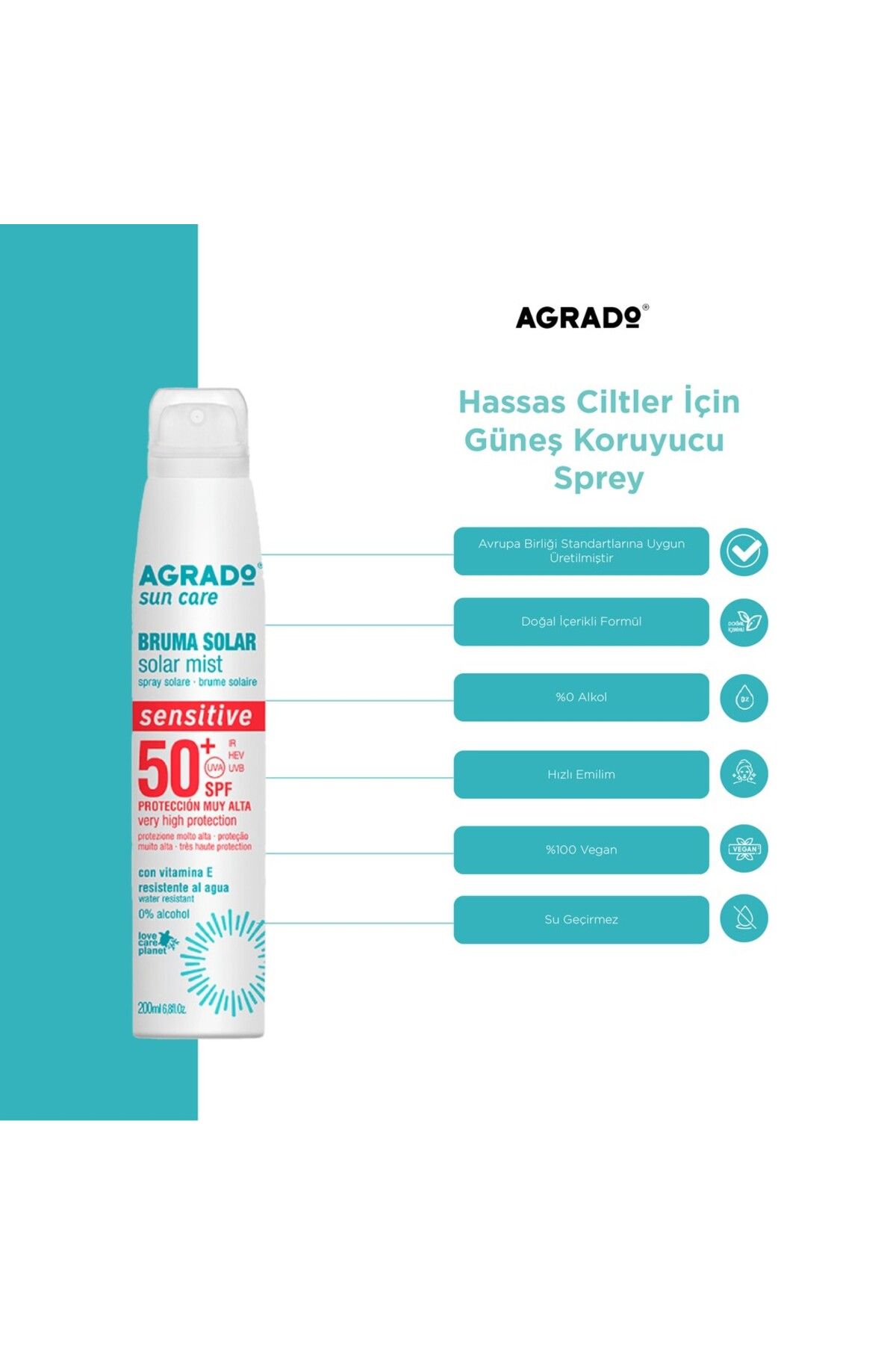 Agrado Hassas Ciltler için Güneş Koruyucu Sprey (200ml)