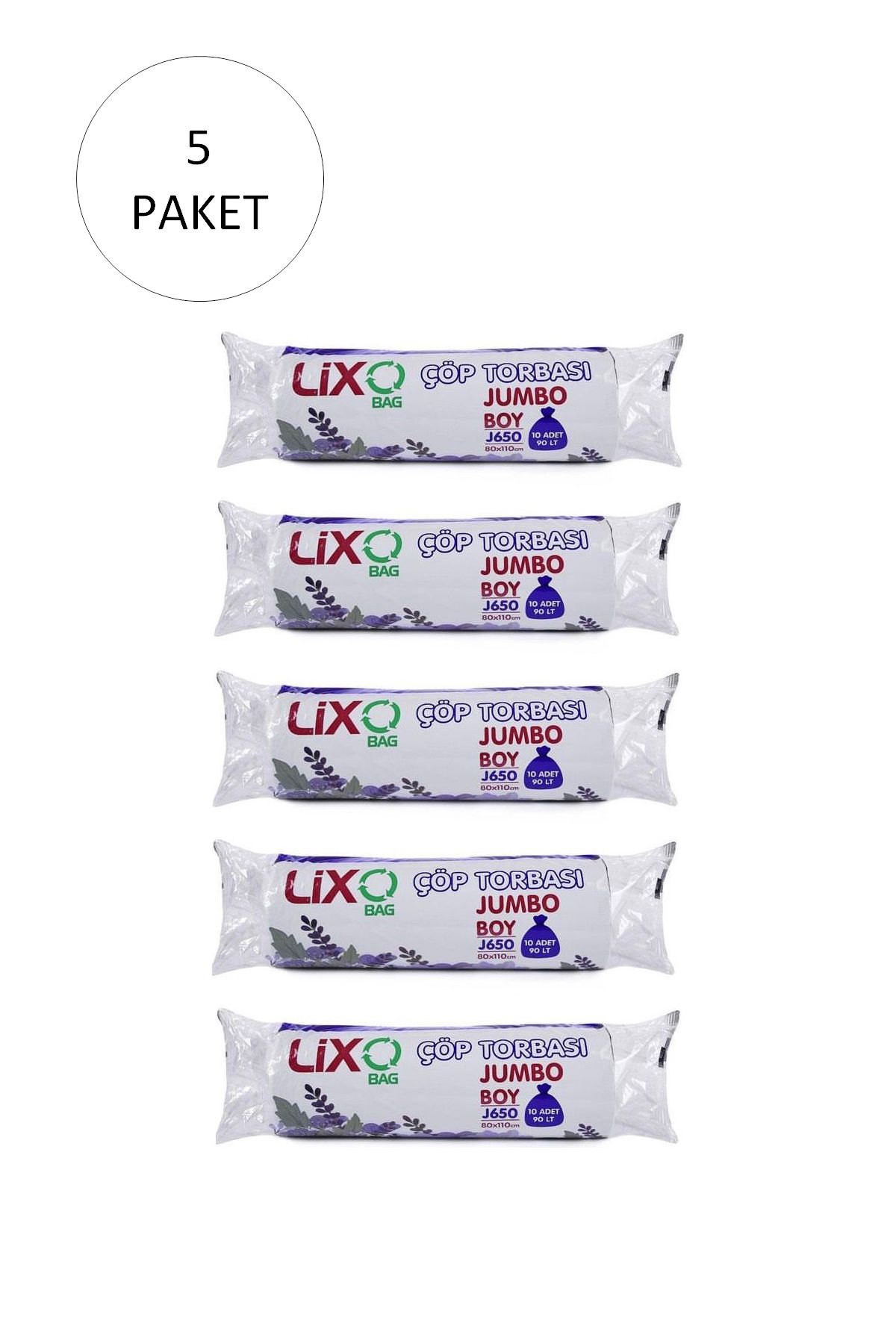 Serero J-650 Jumbo Boy Çöp Torbası 80 x 110 cm 10 Lu Rulo x 5 Paket = 50 Adet (Siyah)