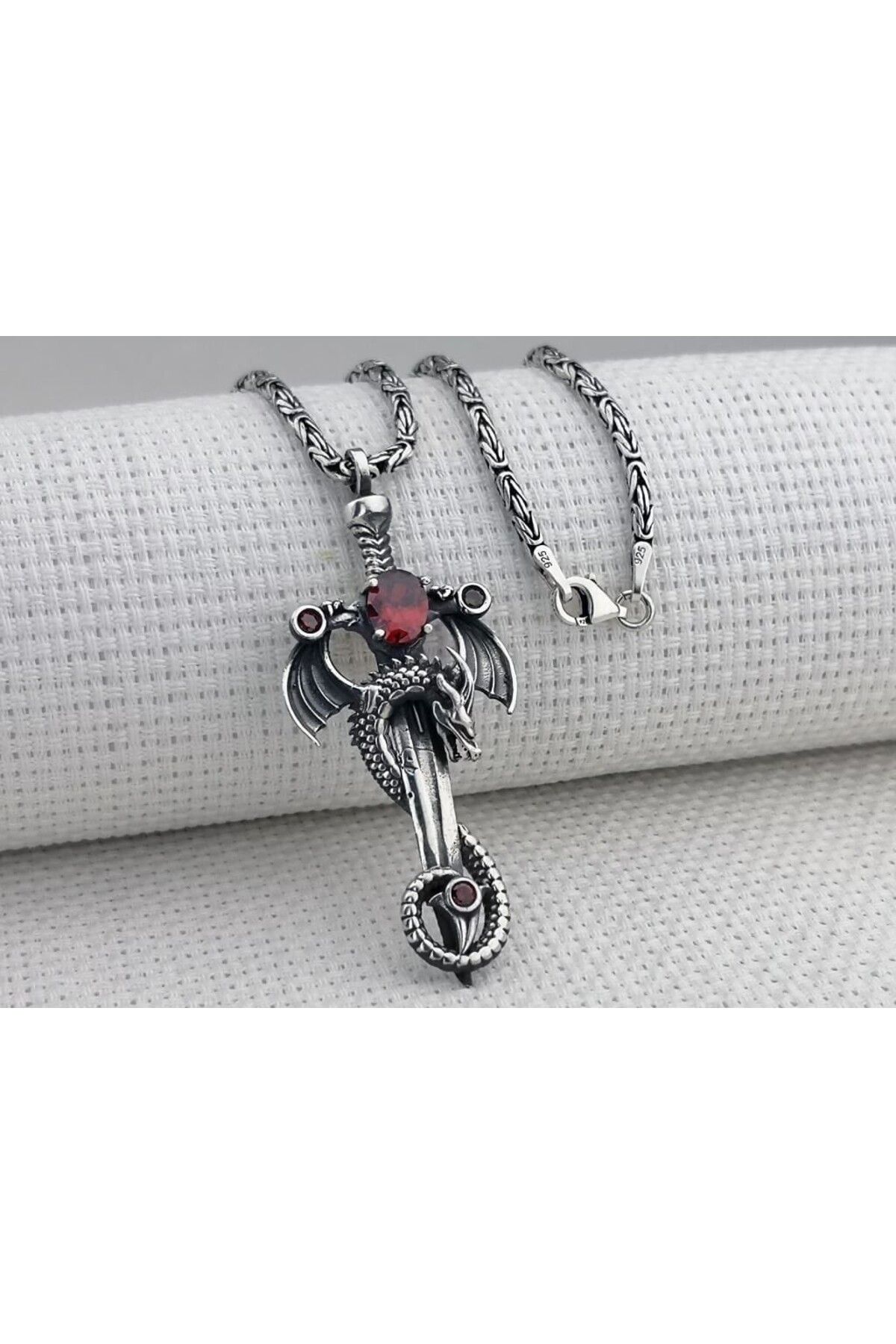 shop Ejderha Şovalye Model zirkon taşlı 925 Ayar Gümüş Erkek Kolye