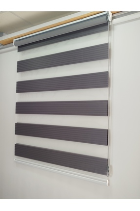 MEKSTOR Düz Geniş Pileli Gri Zebra Perde - Alüminyum Sistem