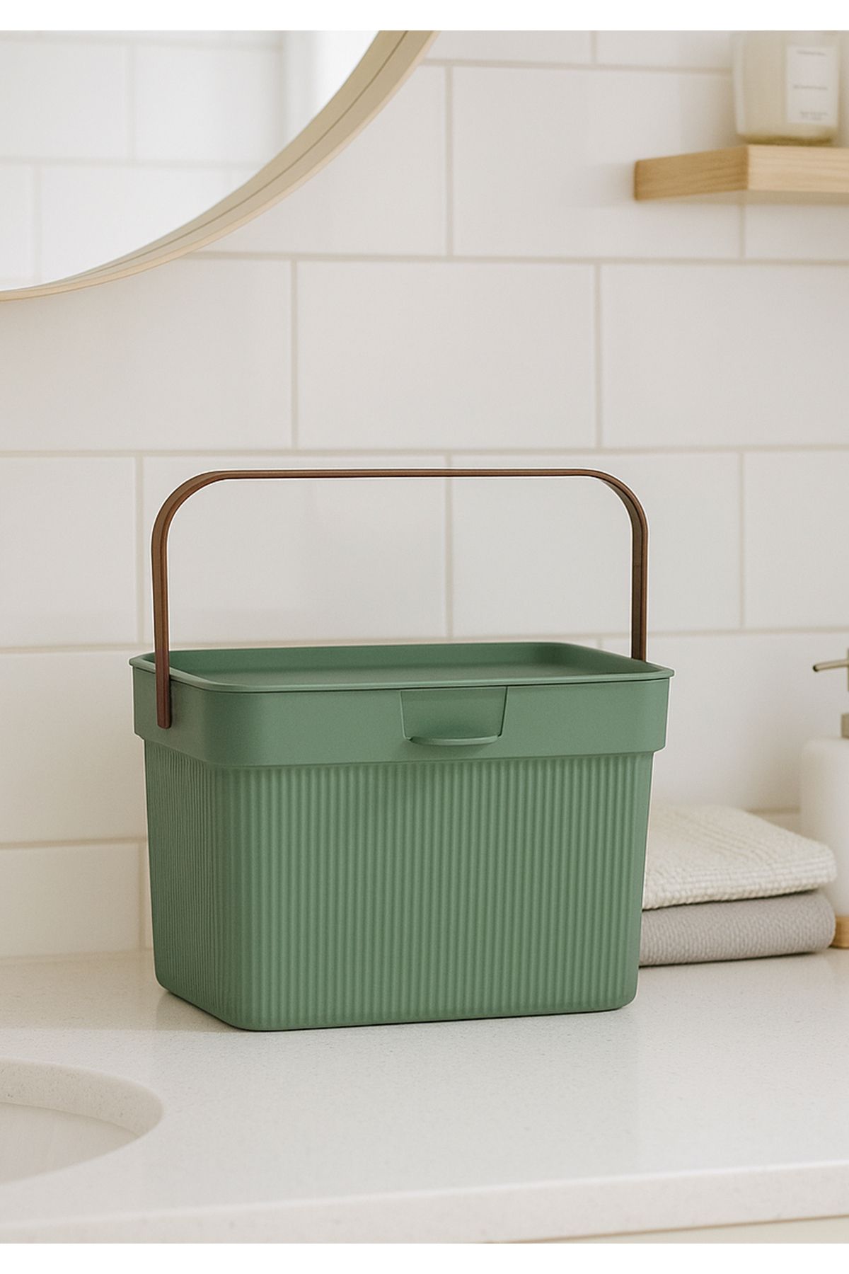 HOMİNG Homing Soft Yeşil Çok Amaçlı Kulplu Kapaklı Deterjan Kutusu Organizer 6lt