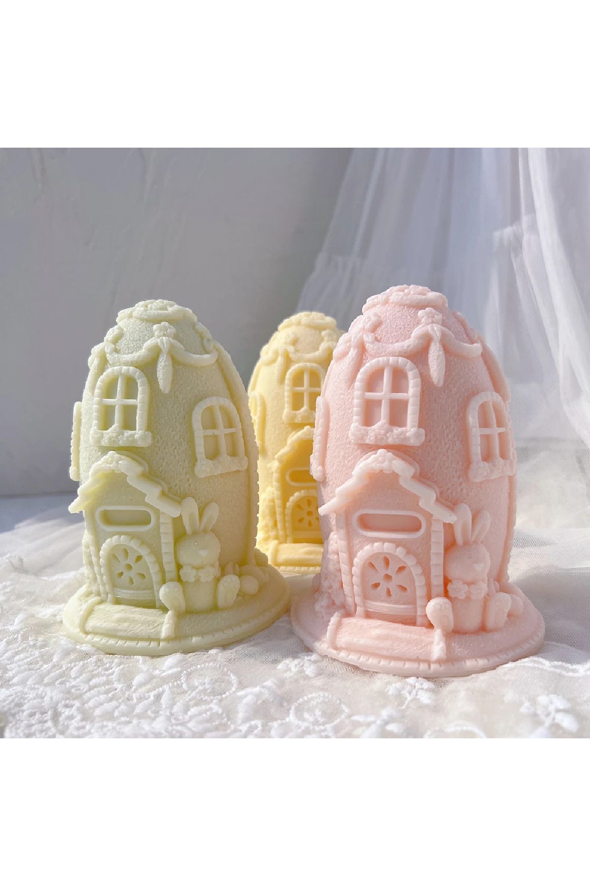 JUSTAR Paskalya Yumurta Evi Figürlü Dekoratif Mum %100 Doğal Soya Wax, Özel Günler İçin Hediye