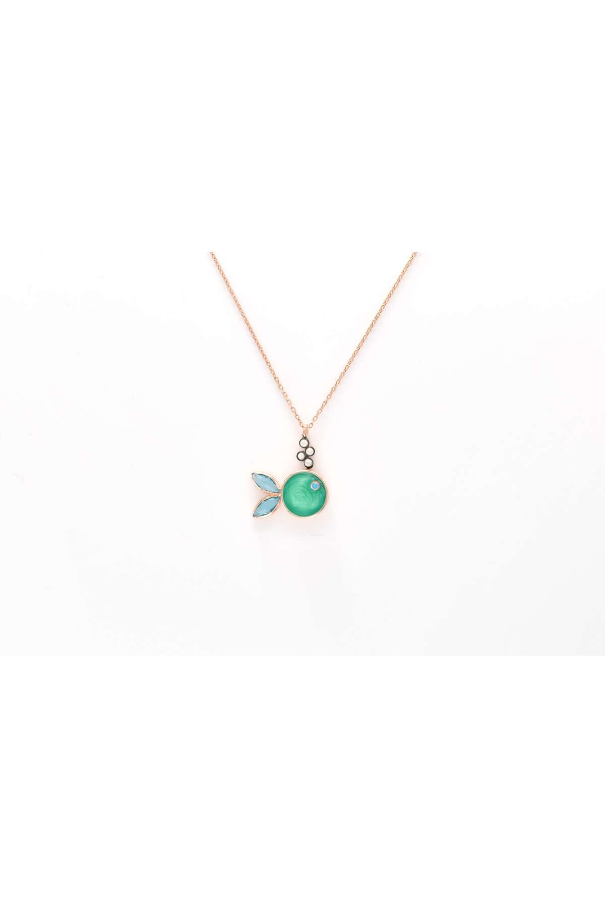 Ocean Silver & Jewelry Blue Topaz Taşlı Mineli Balık Gümüş Kolye