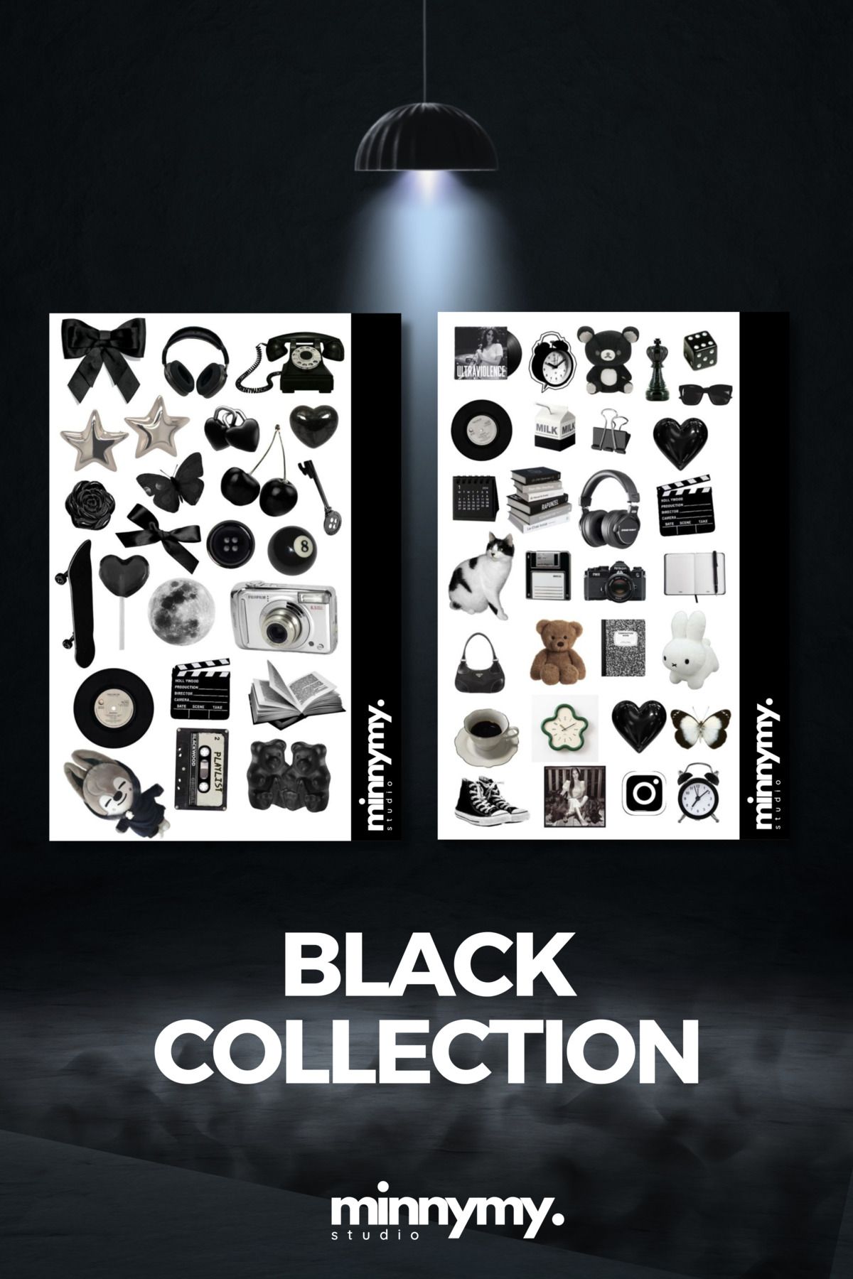 Minnymy 2'li Black Collection Vintage Sticker Ajanda, Günlük, Planlayıcı, Bullet Journal, Scrapbook