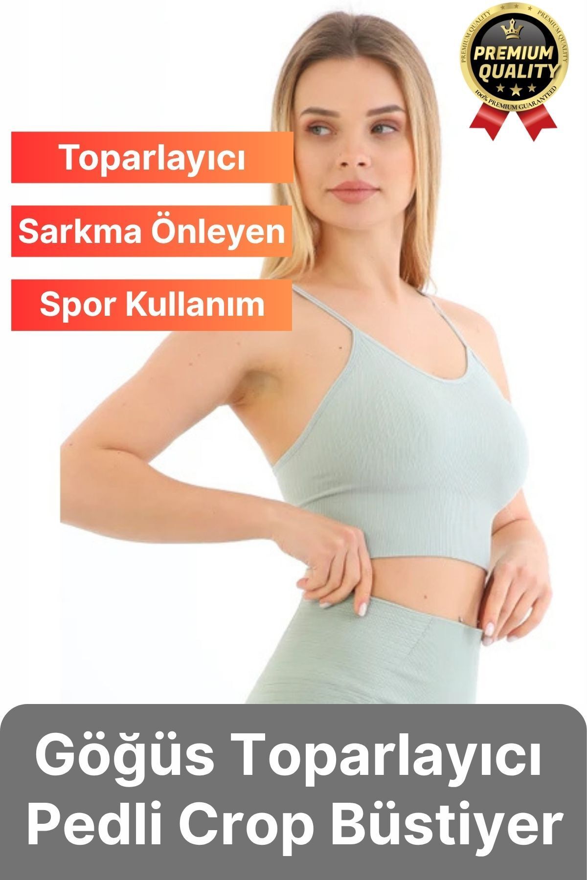 Svein Göğüs Toparlayıcı Sarkma Önleyen Gündelik Spor Kullanım İnce İp Askılı Pedli Çizgili Crop Büstiyer