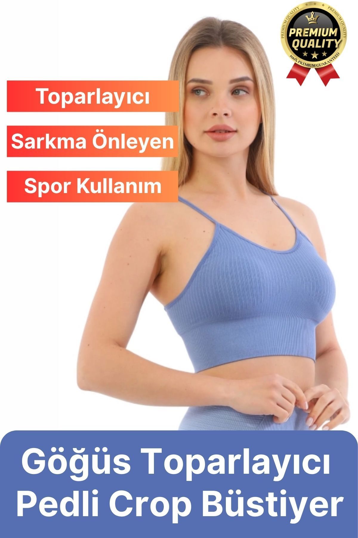 Svein Göğüs Toparlayıcı Sarkma Önleyen Gündelik Spor Kullanım İnce İp Askılı Pedli Çizgili Crop Büstiyer