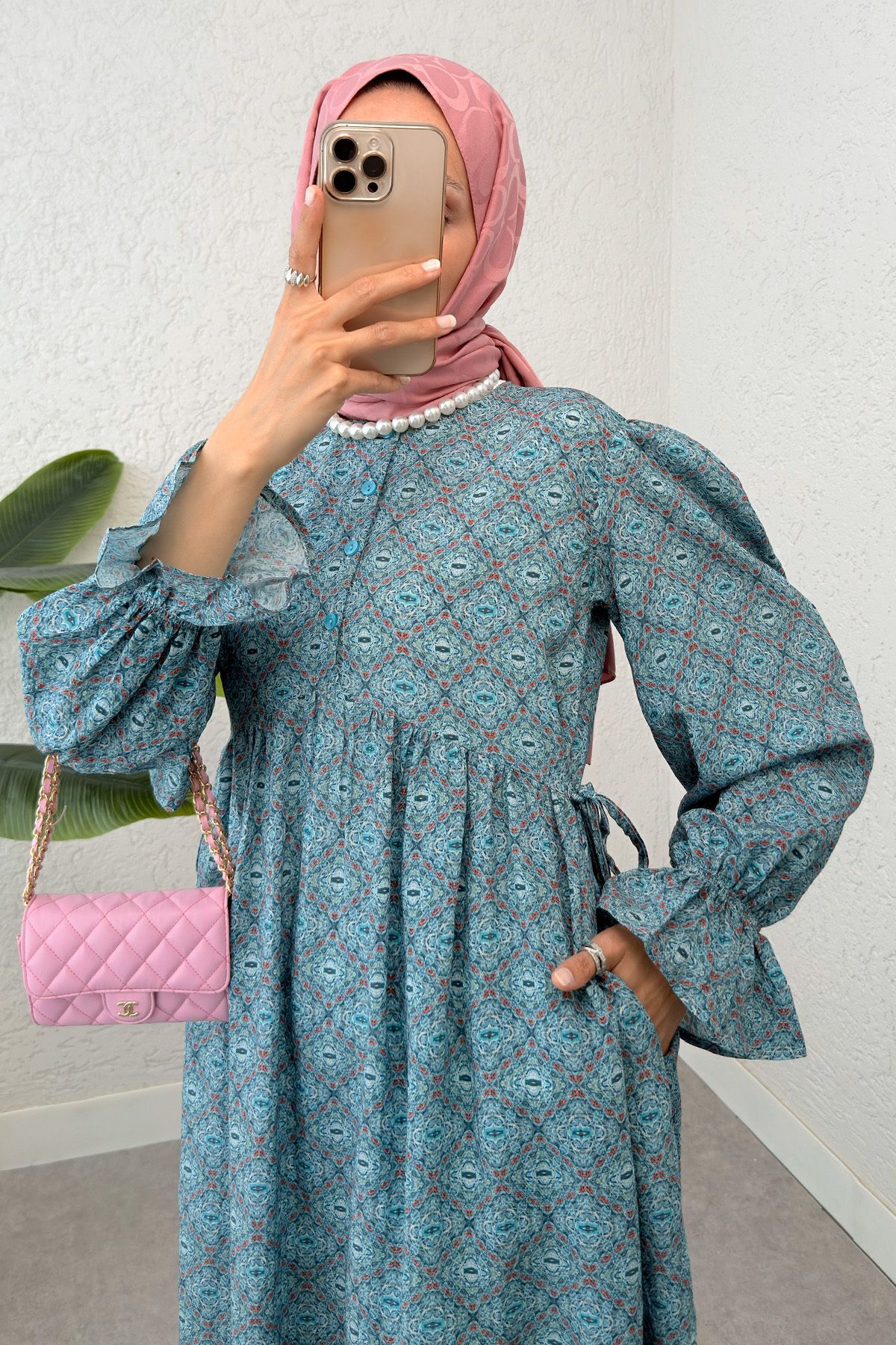 Salih Çelebi-Μοτίβο Mandala Φόρεμα Hijab 2328 - MINT GREEN 2