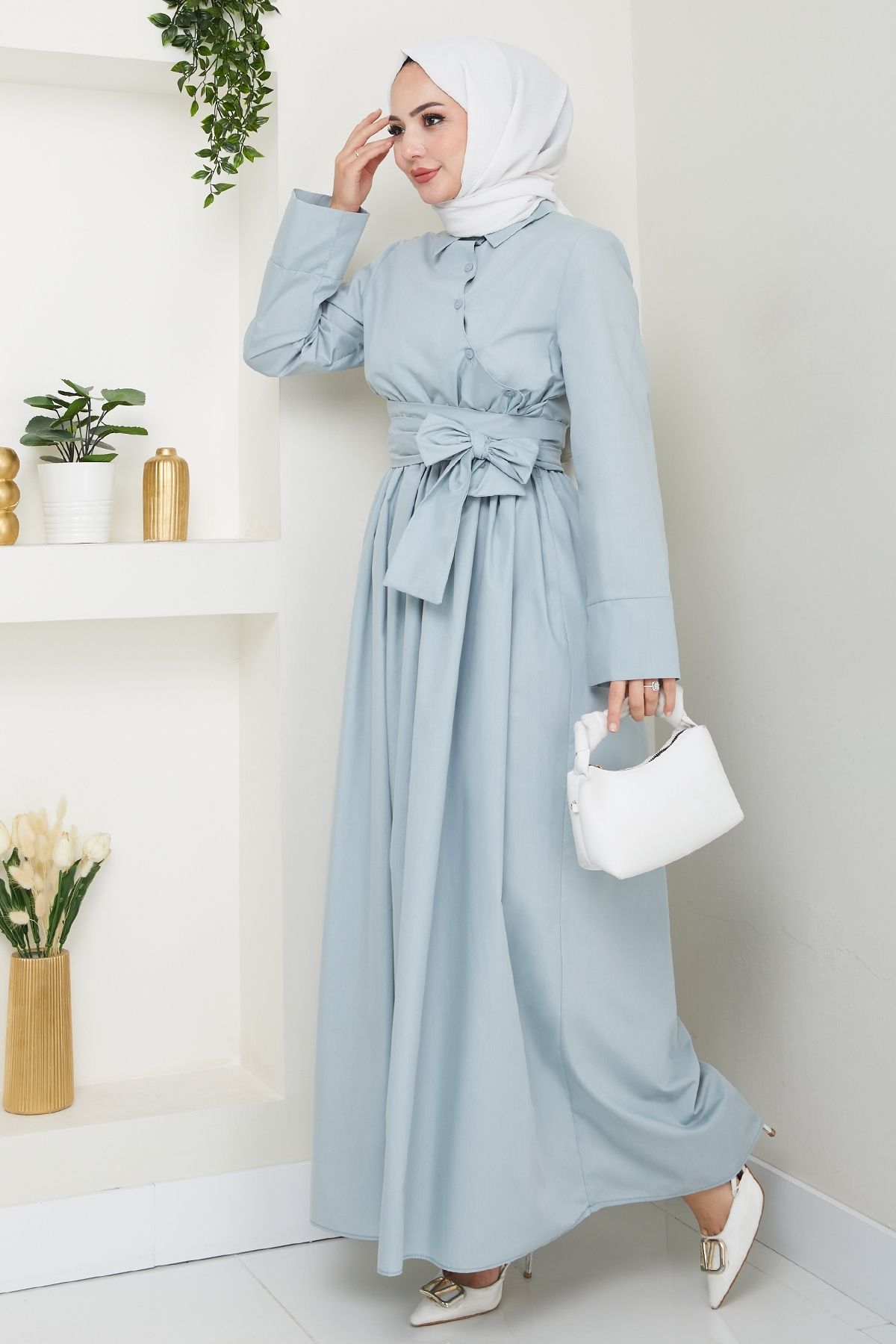 InStyle-Rochie albastru bebeluș cu detaliu asimetric cu nasturi 3