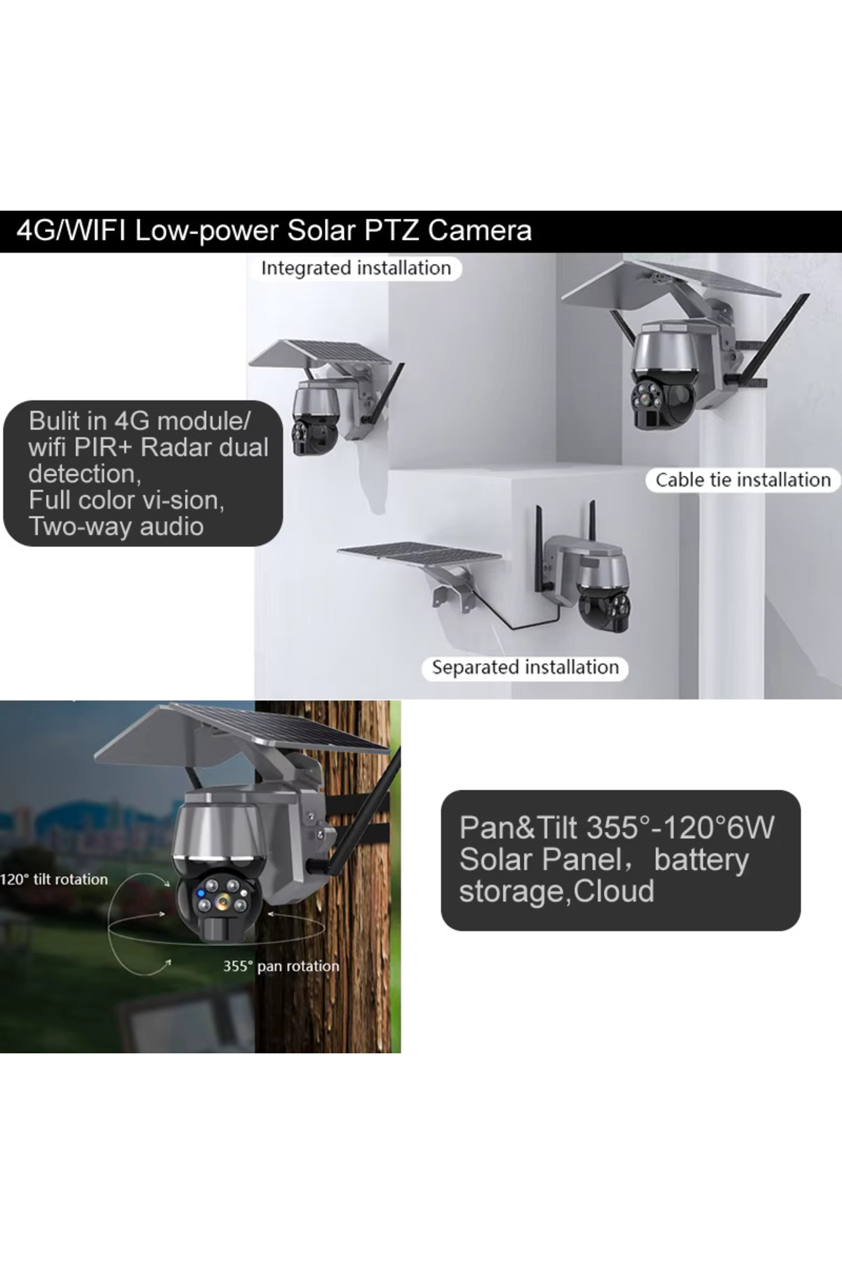GÜMRÜK BEY ICAM Güneş Enerjili TF Kart Destekli Wifi PTZ IP Kamera 4Mp. HD Lens 360 Derece Gece Görüşü fotoğrafı 3 (önizleme)